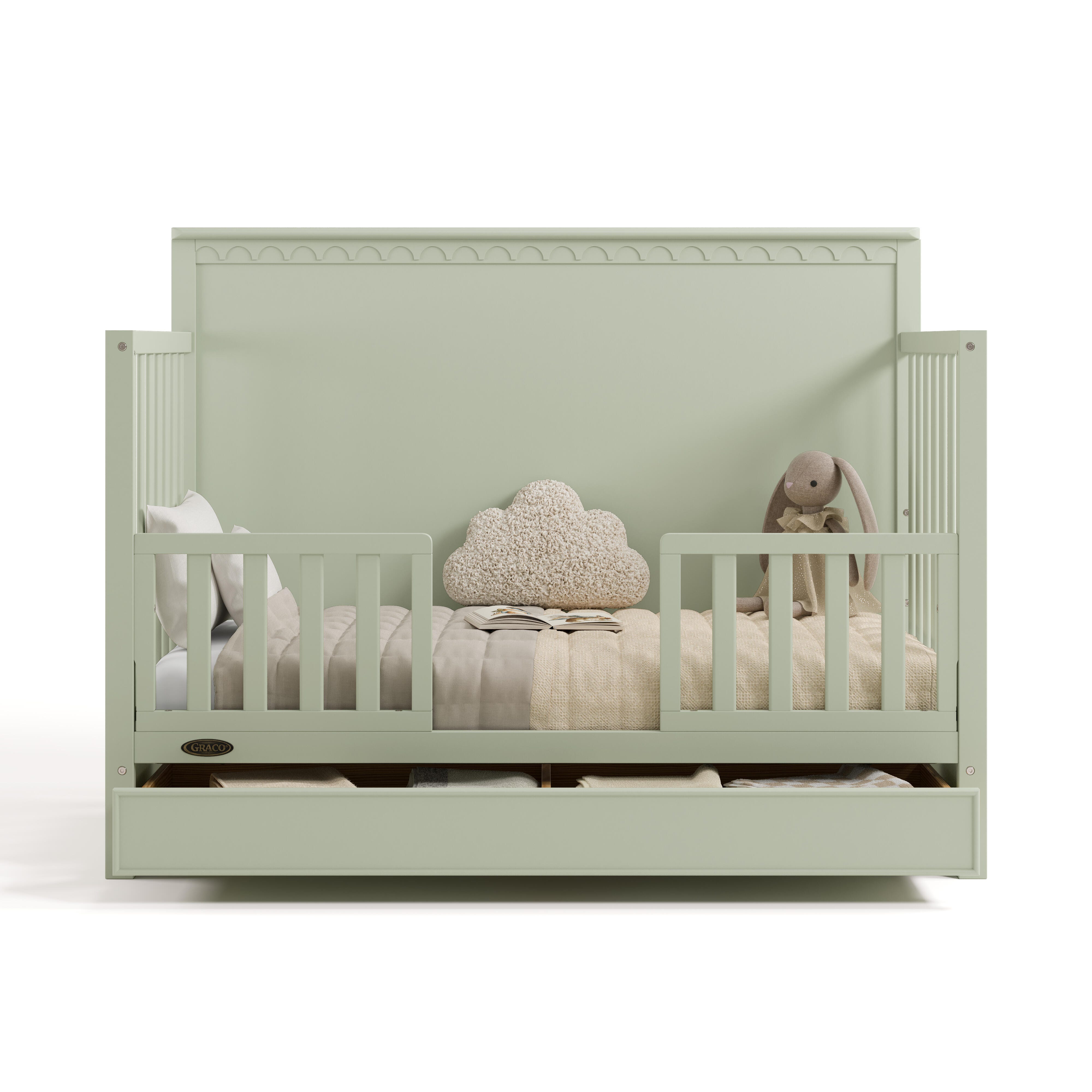 Graco Sasha 5-in-1 Convertible Crib with Storage Drawer, Sage, large