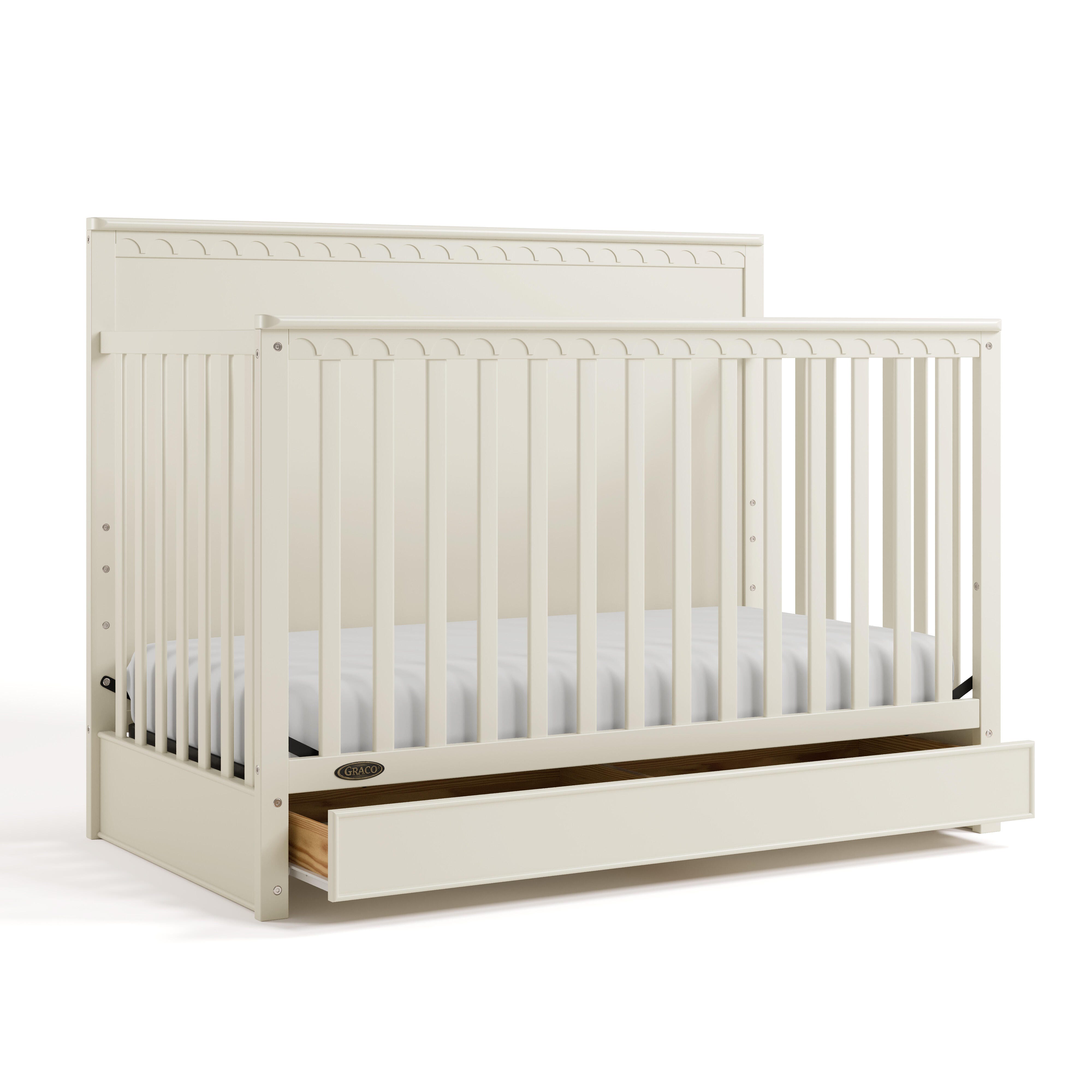 Graco Sasha 5-in-1 Convertible Crib with Storage Drawer, Frosted Oat, large