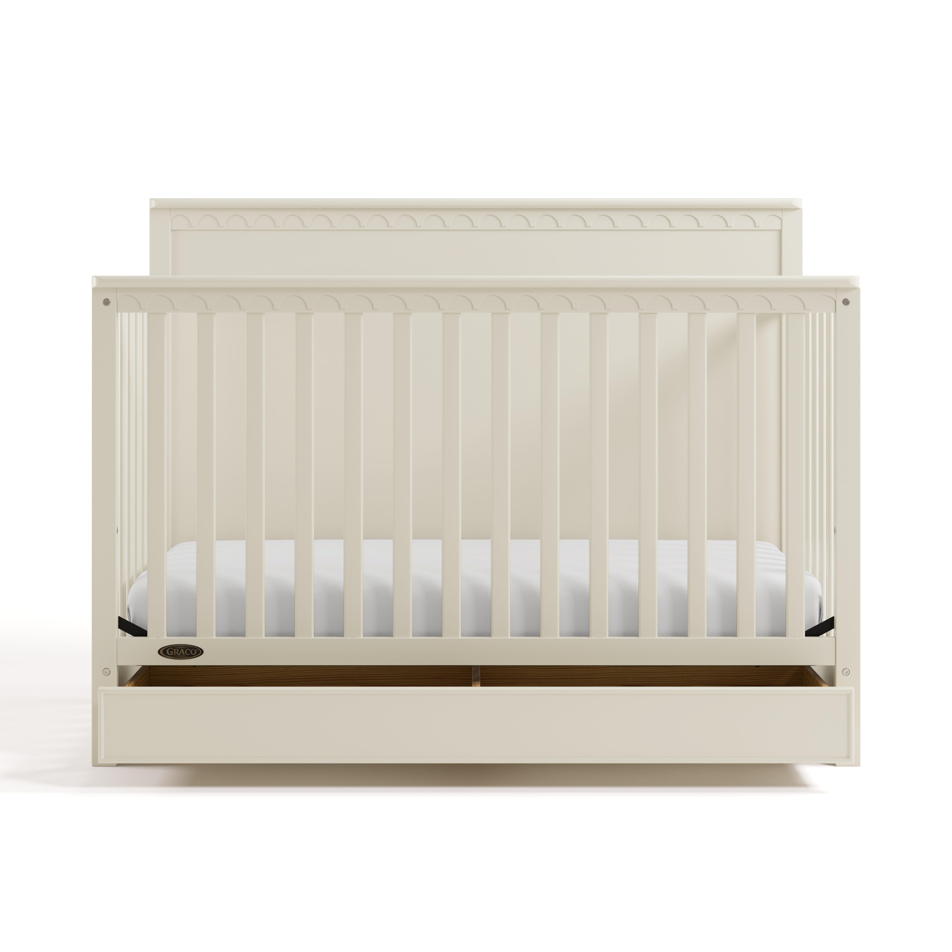 Graco Sasha 5-in-1 Convertible Crib with Storage Drawer, Frosted Oat, large