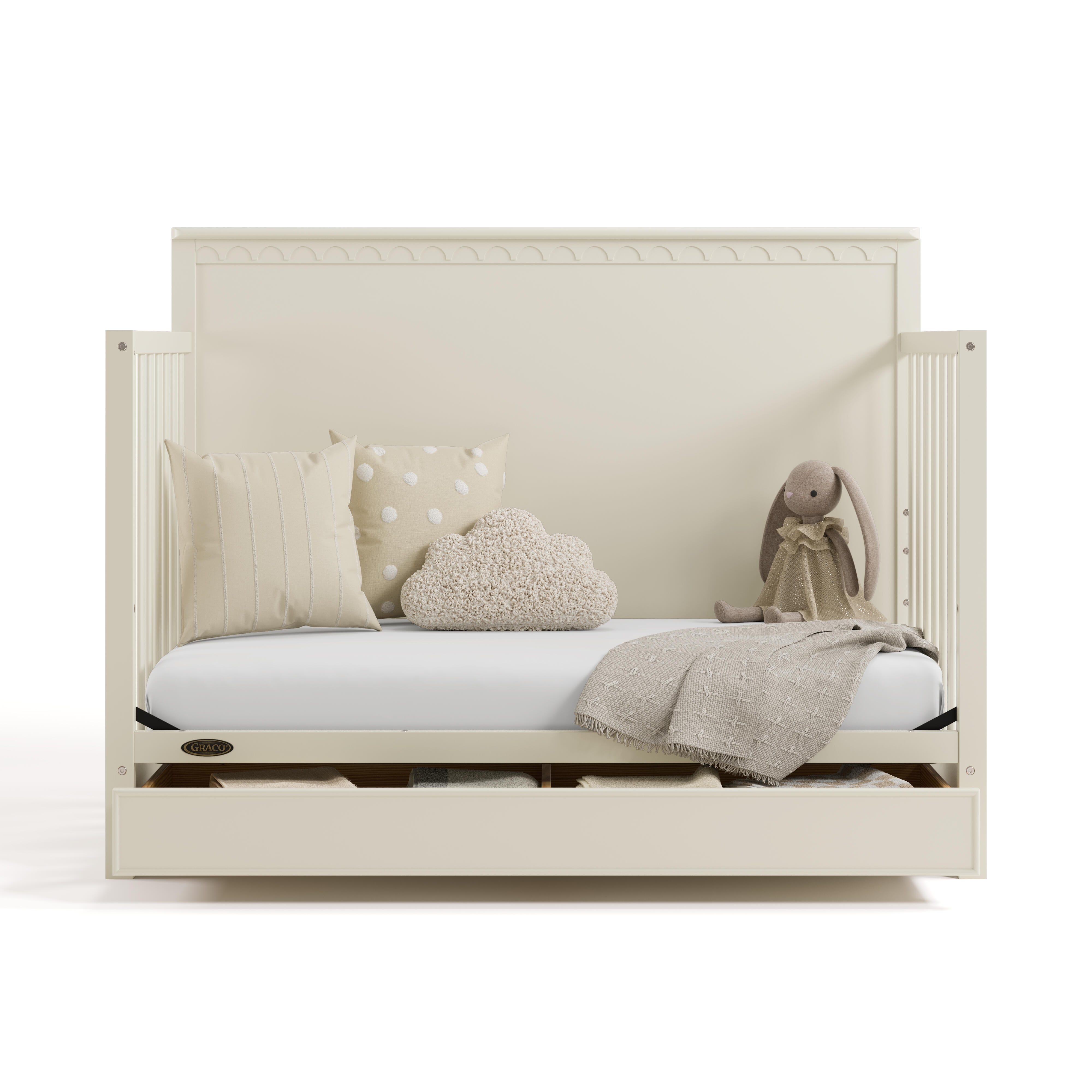 Graco Sasha 5-in-1 Convertible Crib with Storage Drawer, Frosted Oat, large