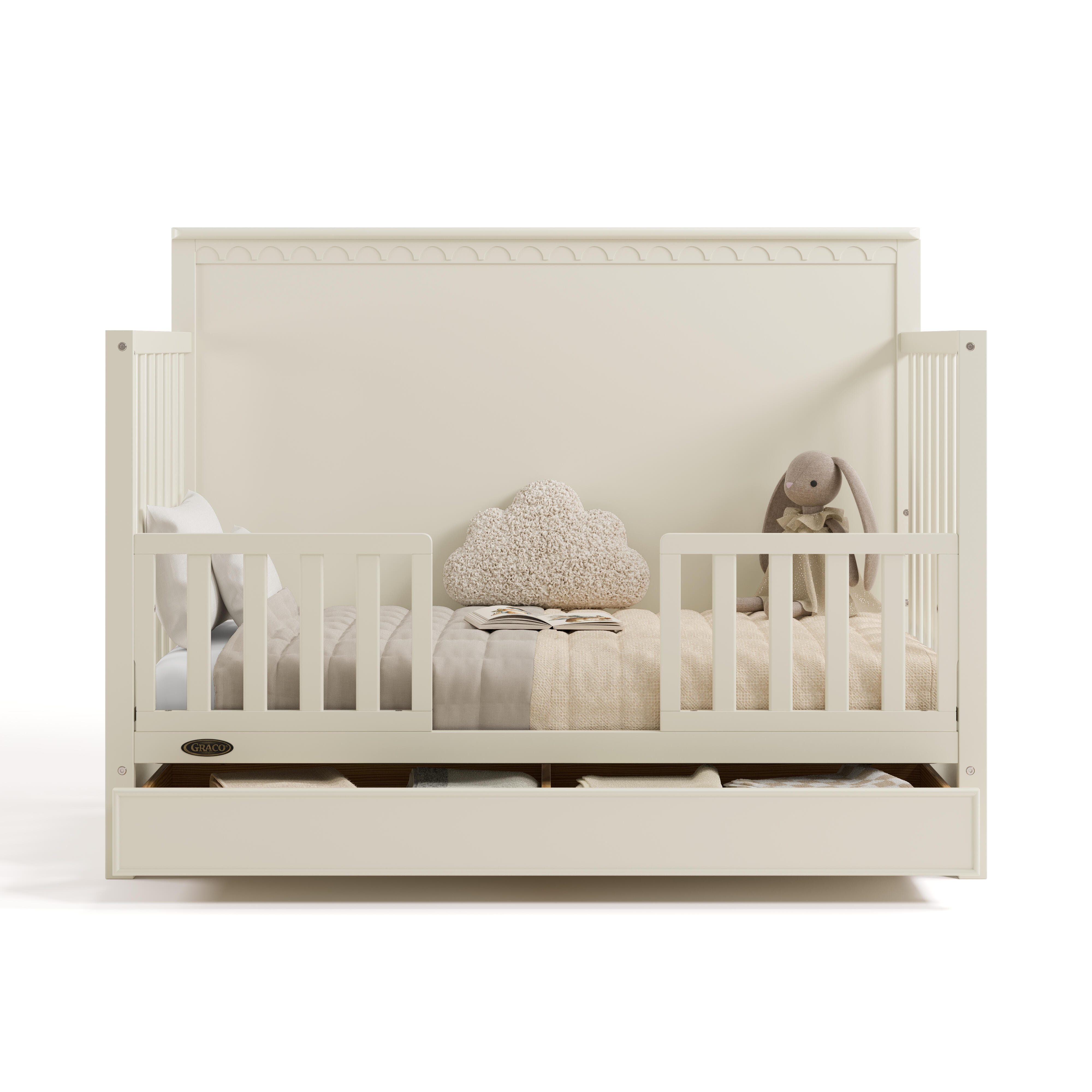 Graco Sasha 5-in-1 Convertible Crib with Storage Drawer, Frosted Oat, large