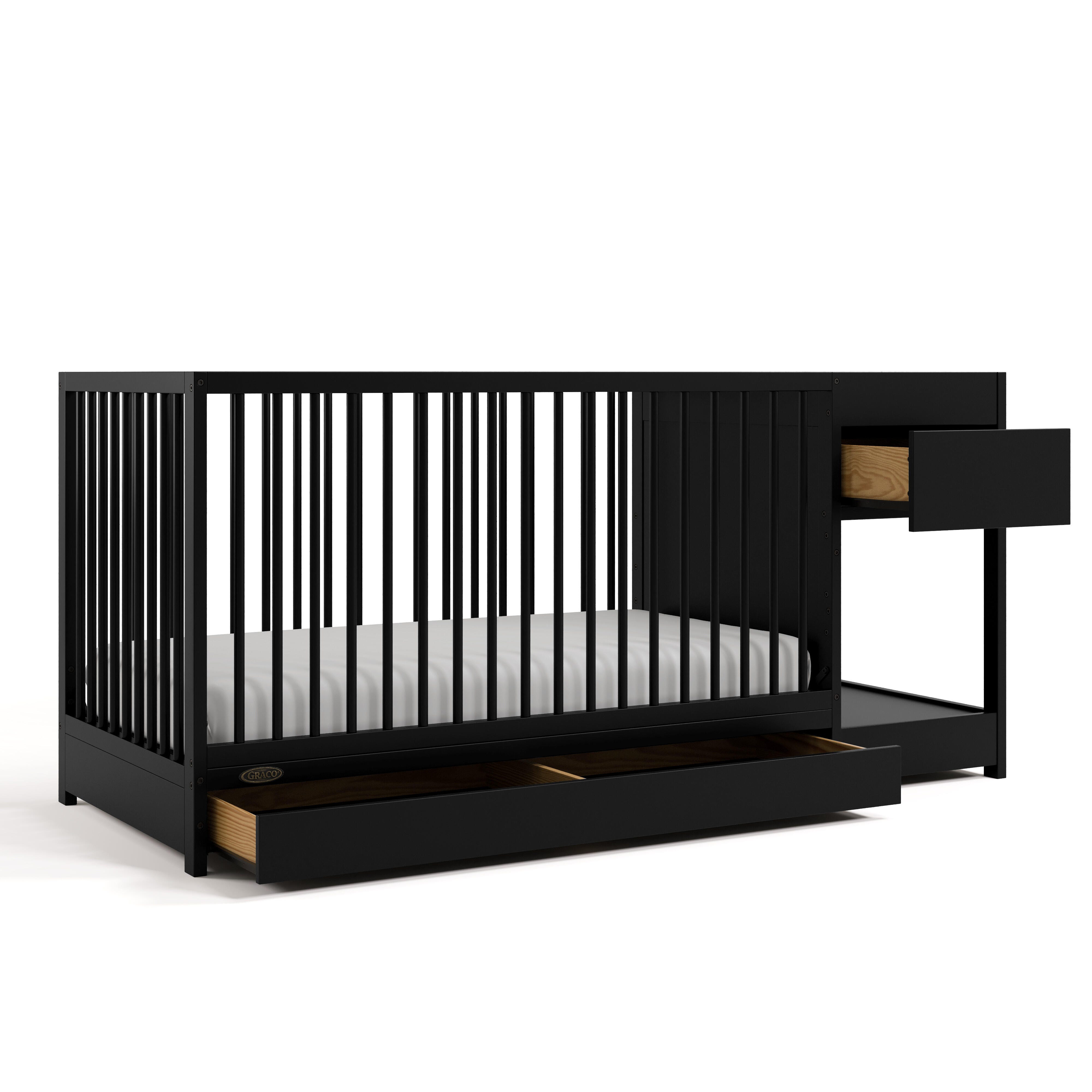 Graco Teddi 5-in-1 Convertible Crib and Changer with Storage Drawer, Black, large