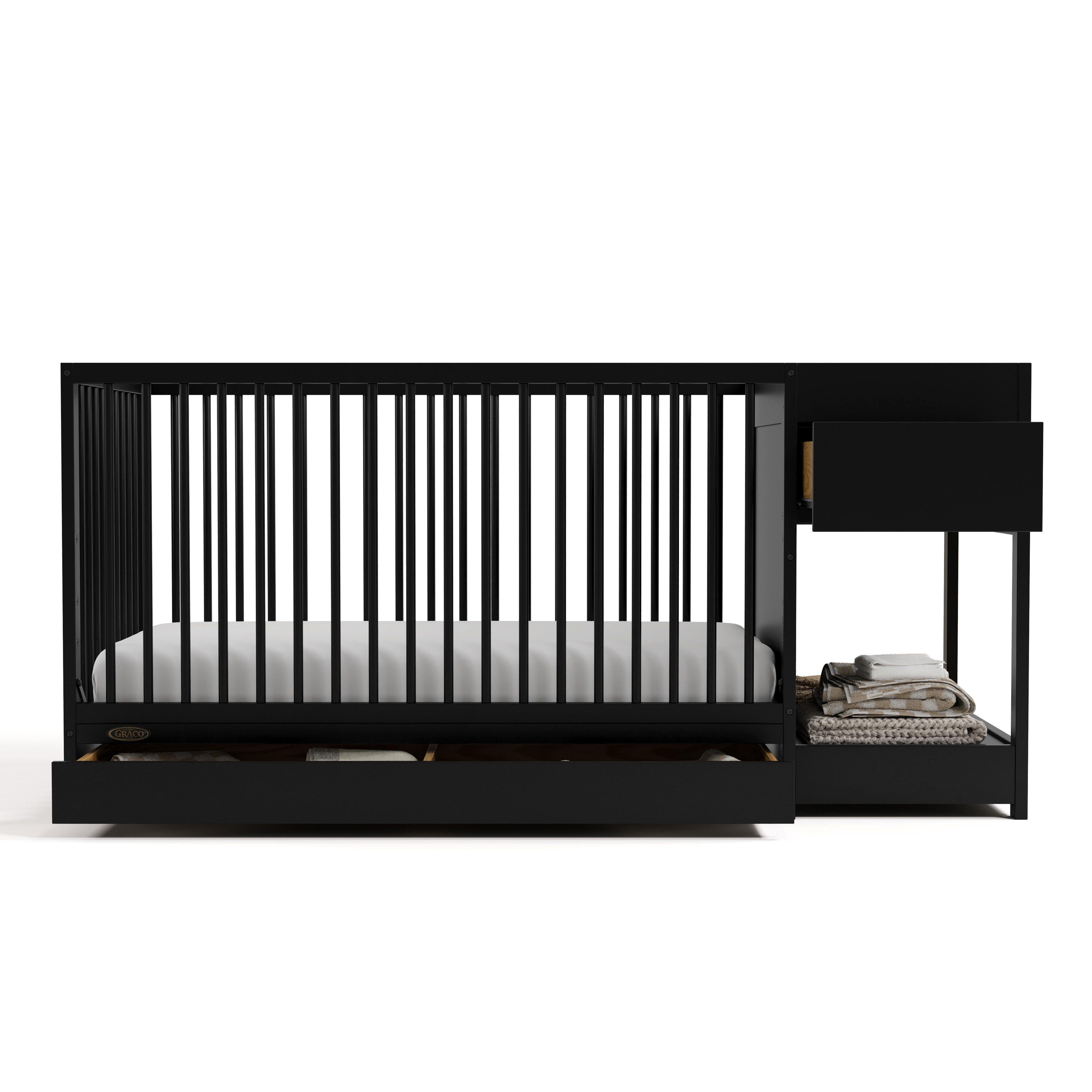 Graco Teddi 5-in-1 Convertible Crib and Changer with Storage Drawer, Black, large