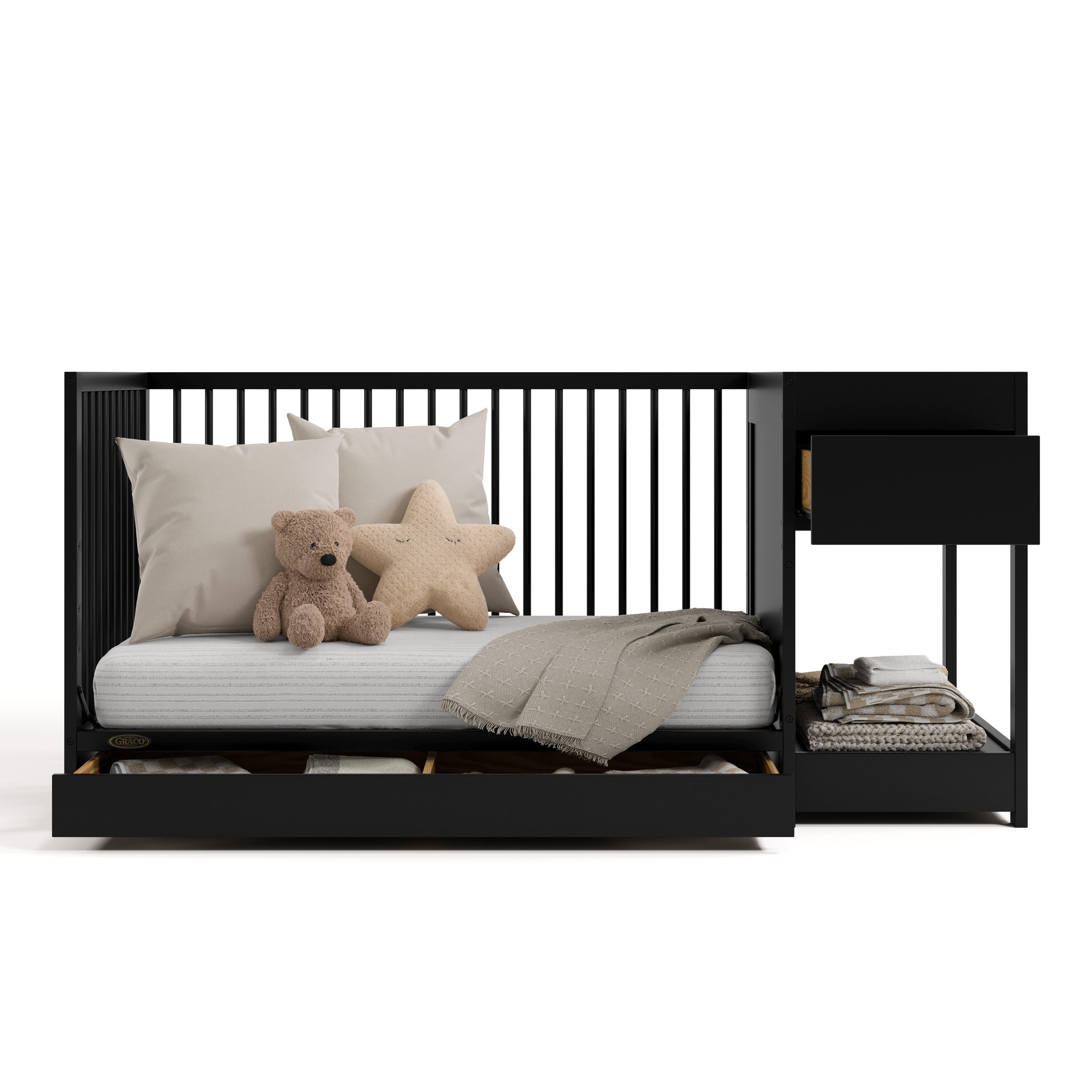 Graco Teddi 5-in-1 Convertible Crib and Changer with Storage Drawer, Black, large