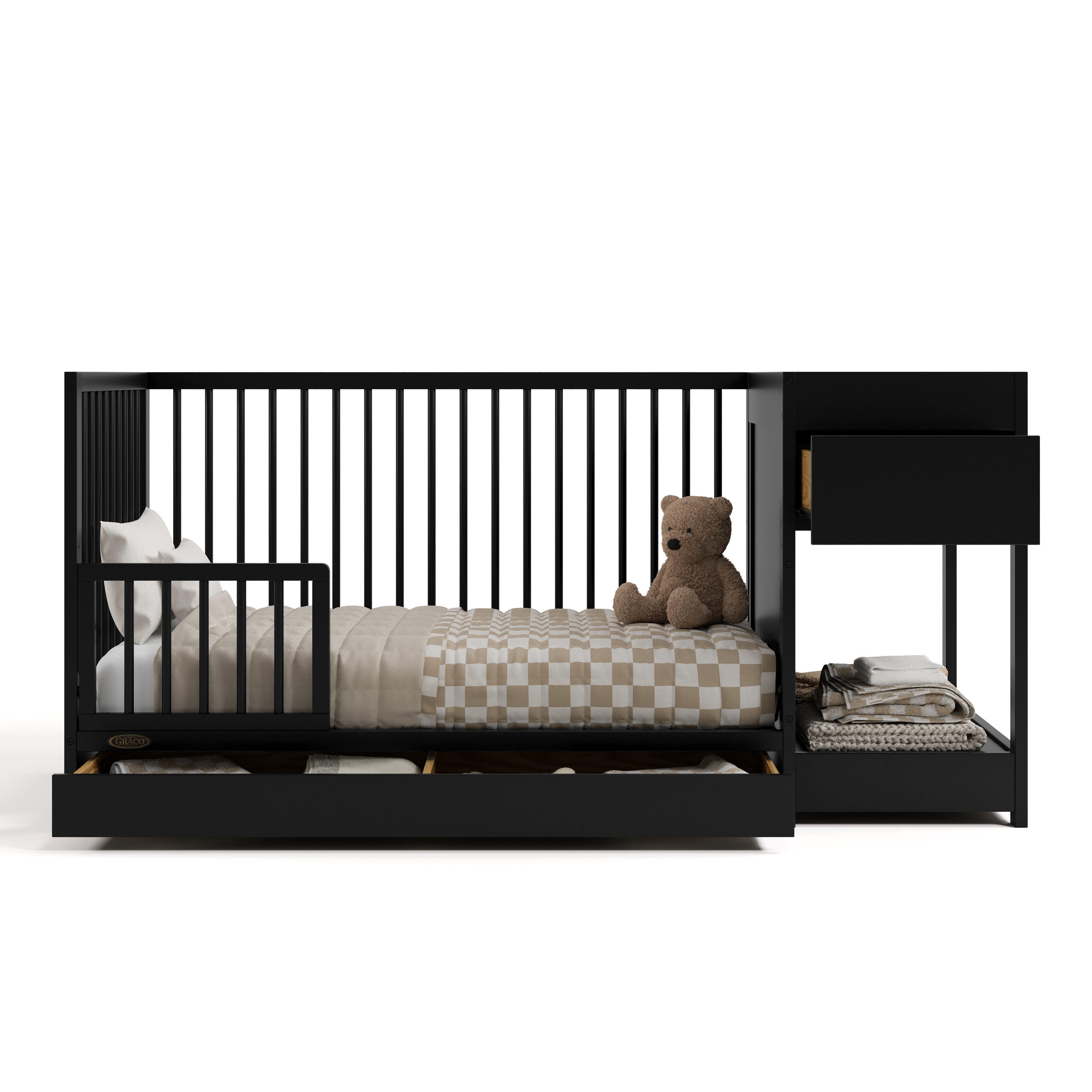 Graco Teddi 5-in-1 Convertible Crib and Changer with Storage Drawer, Black, large