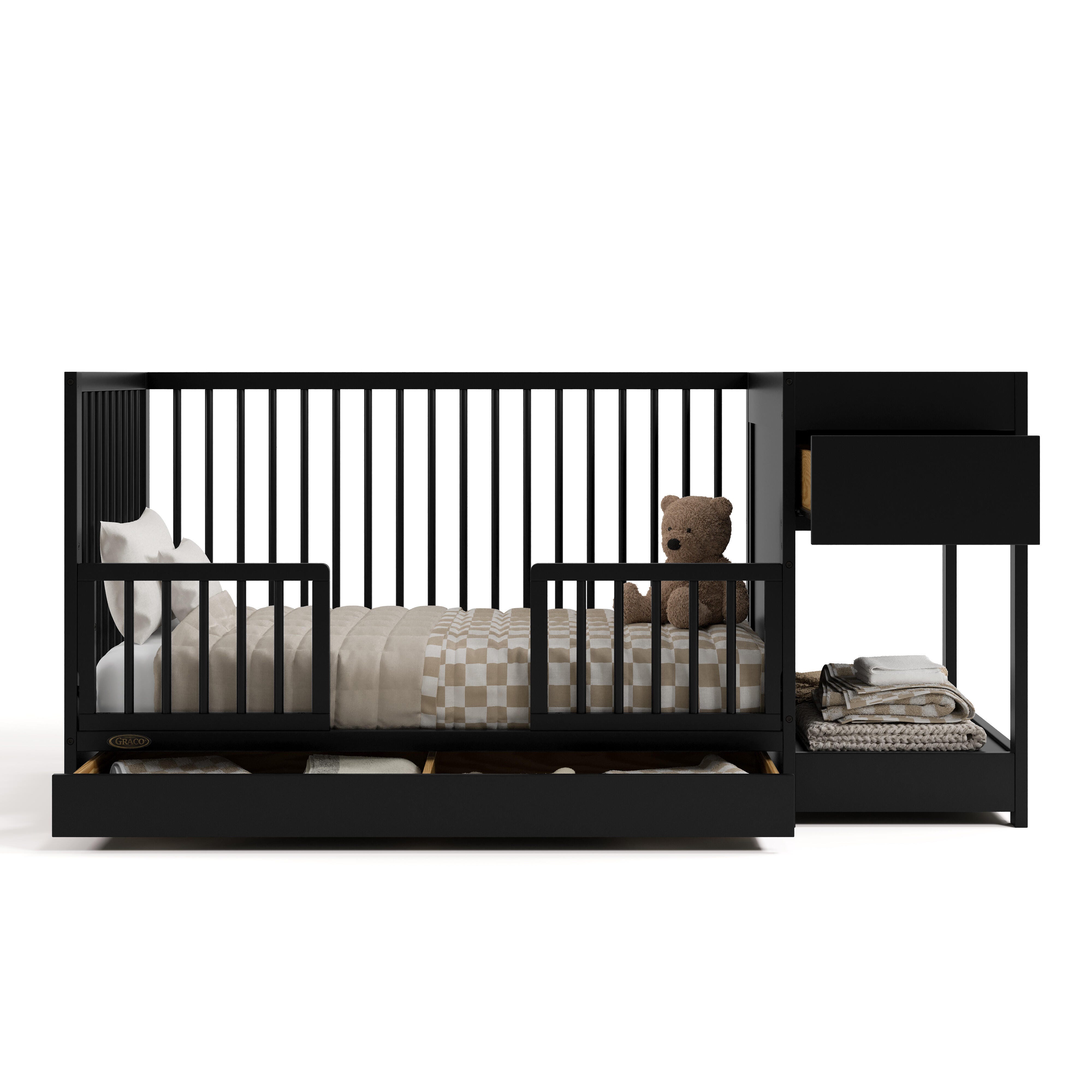 Graco Teddi 5-in-1 Convertible Crib and Changer with Storage Drawer, Black, large