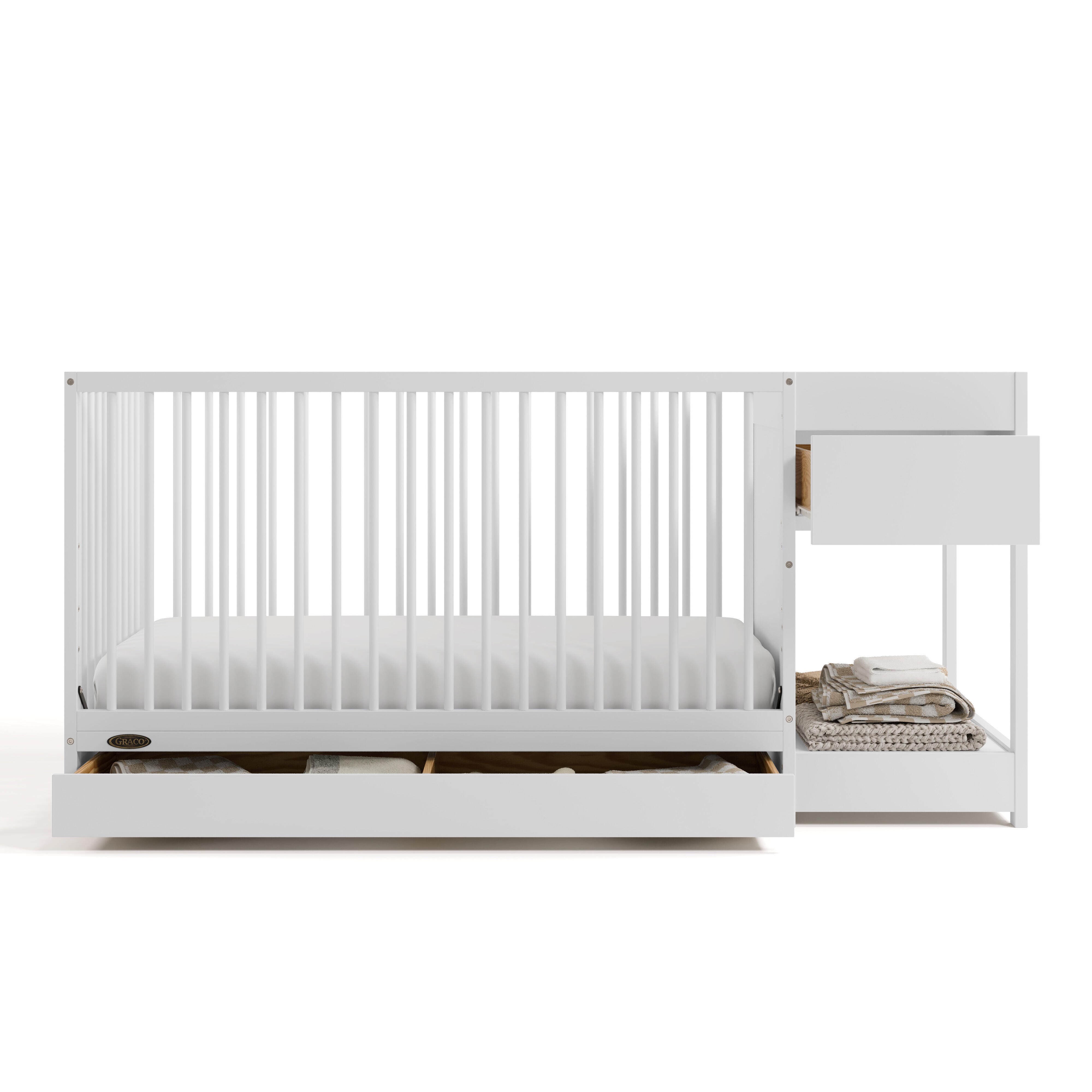 Graco Teddi 5-in-1 Convertible Crib and Changer with Storage Drawer, White, large