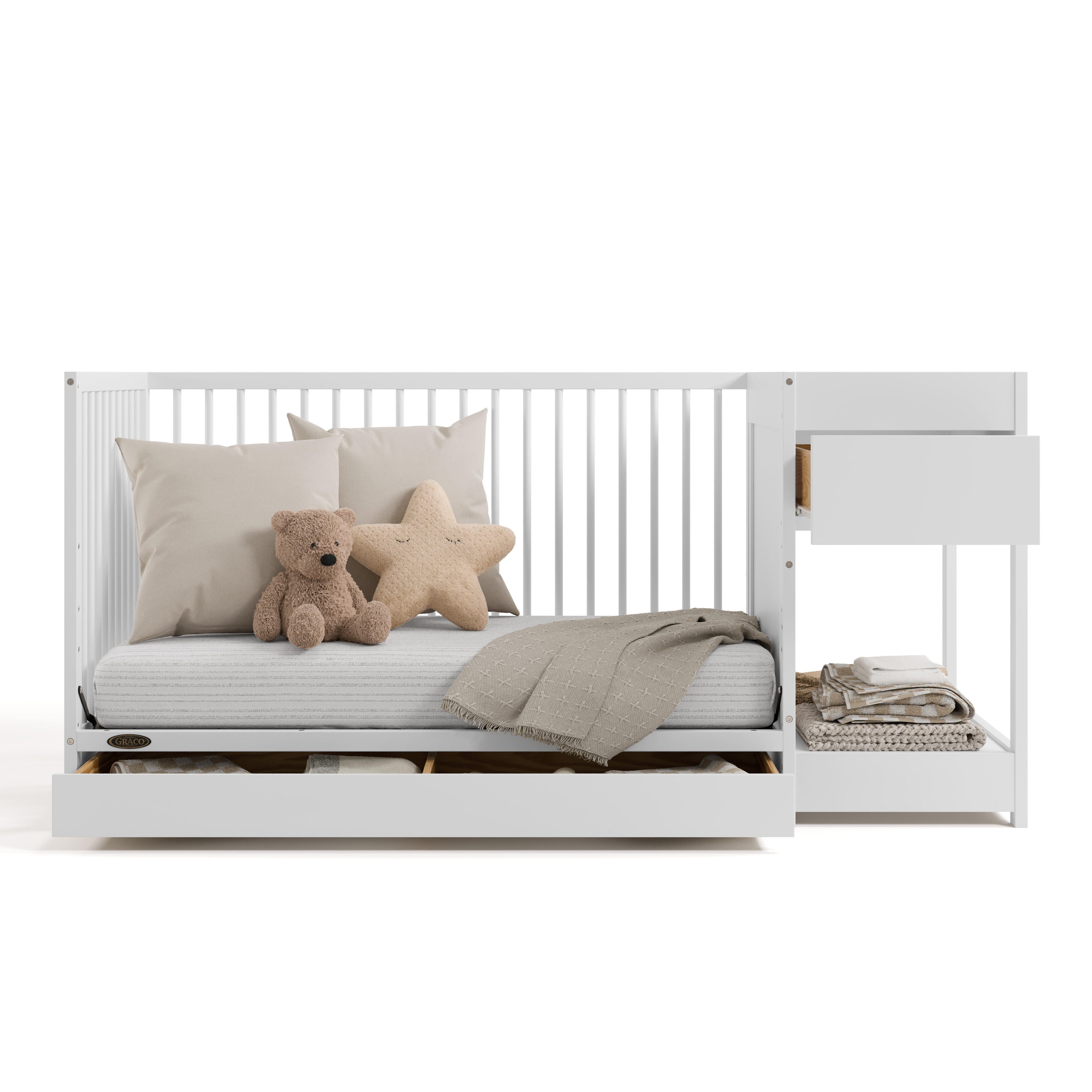 Graco Teddi 5-in-1 Convertible Crib and Changer with Storage Drawer, White, large