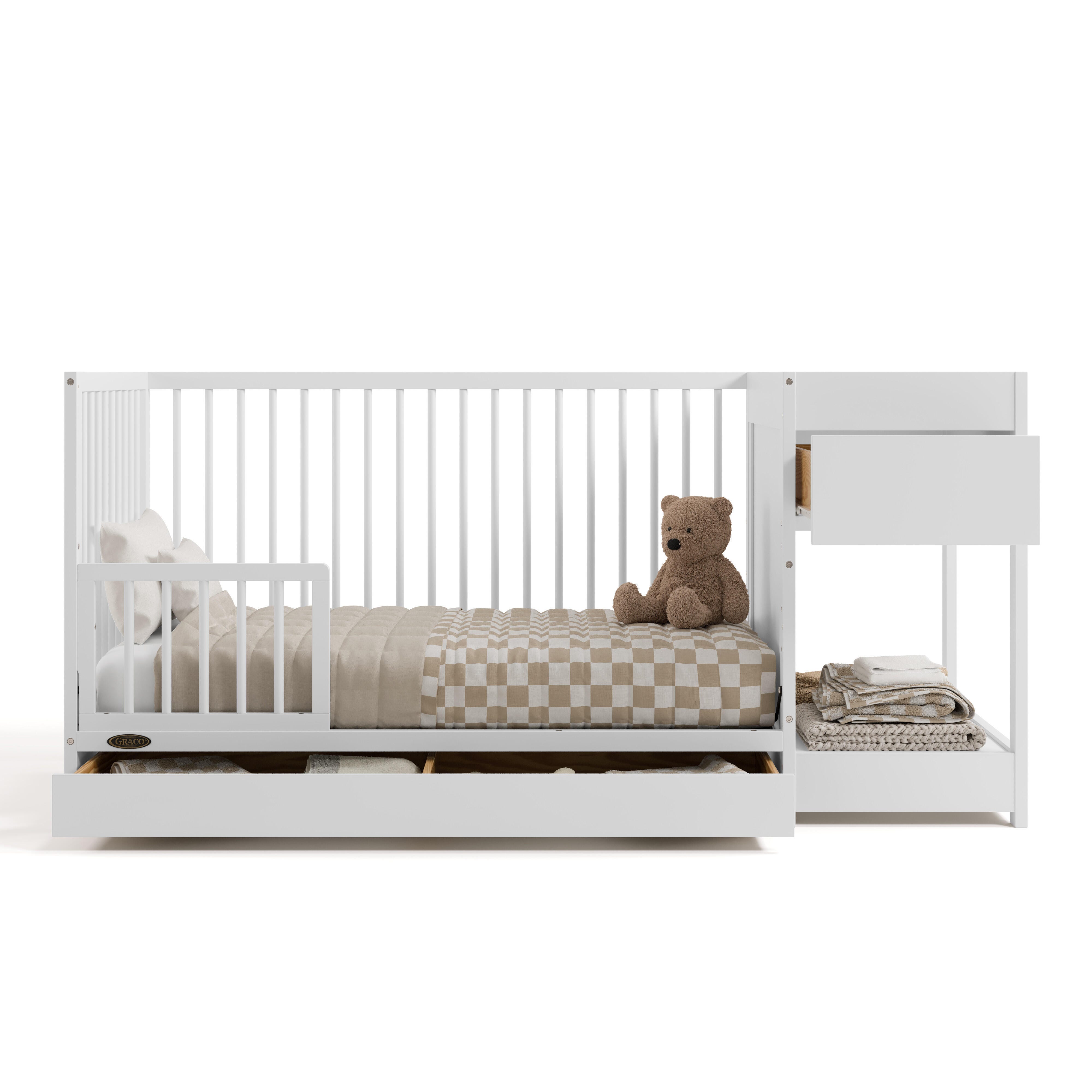 Graco Teddi 5-in-1 Convertible Crib and Changer with Storage Drawer, White, large