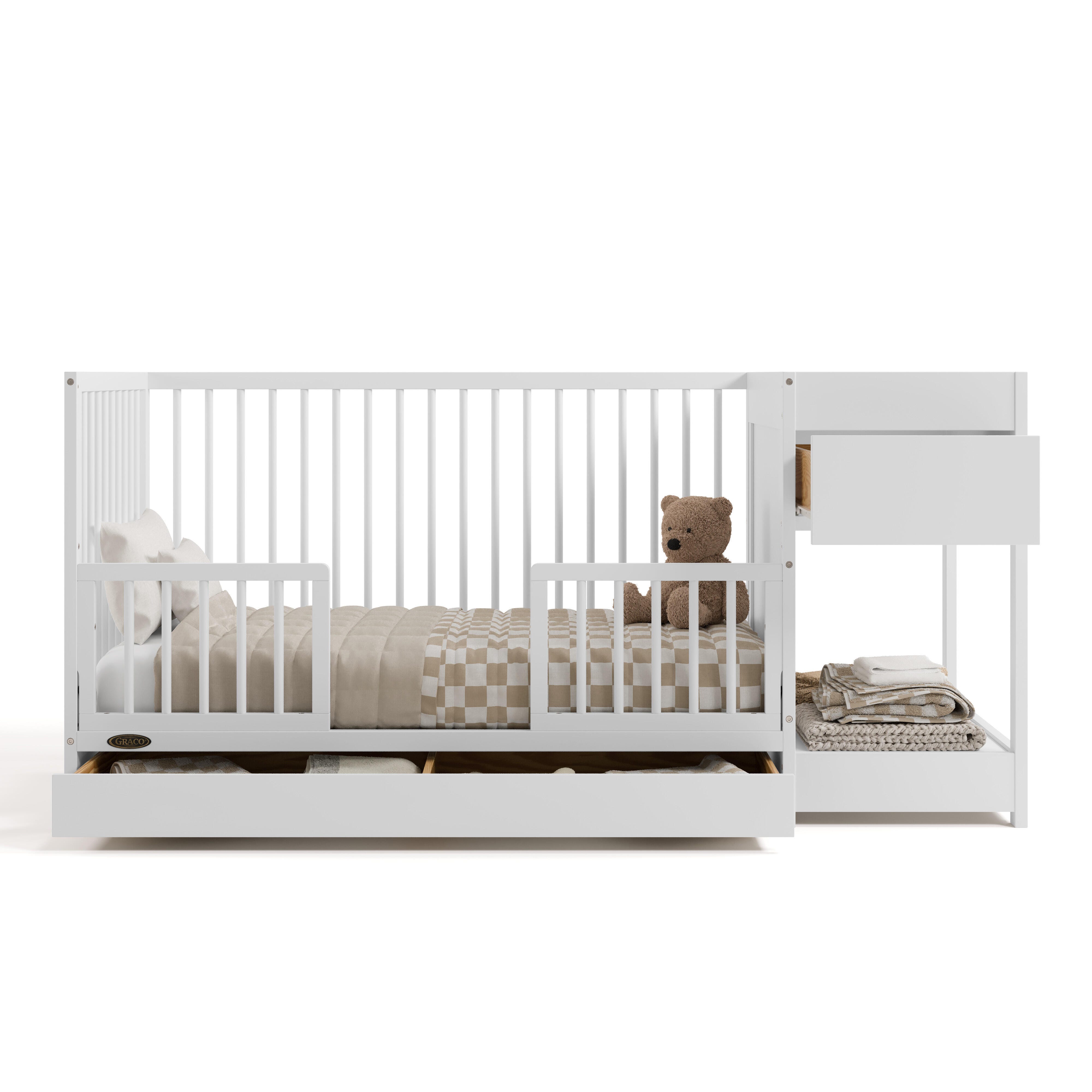 Graco Teddi 5-in-1 Convertible Crib and Changer with Storage Drawer, White, large