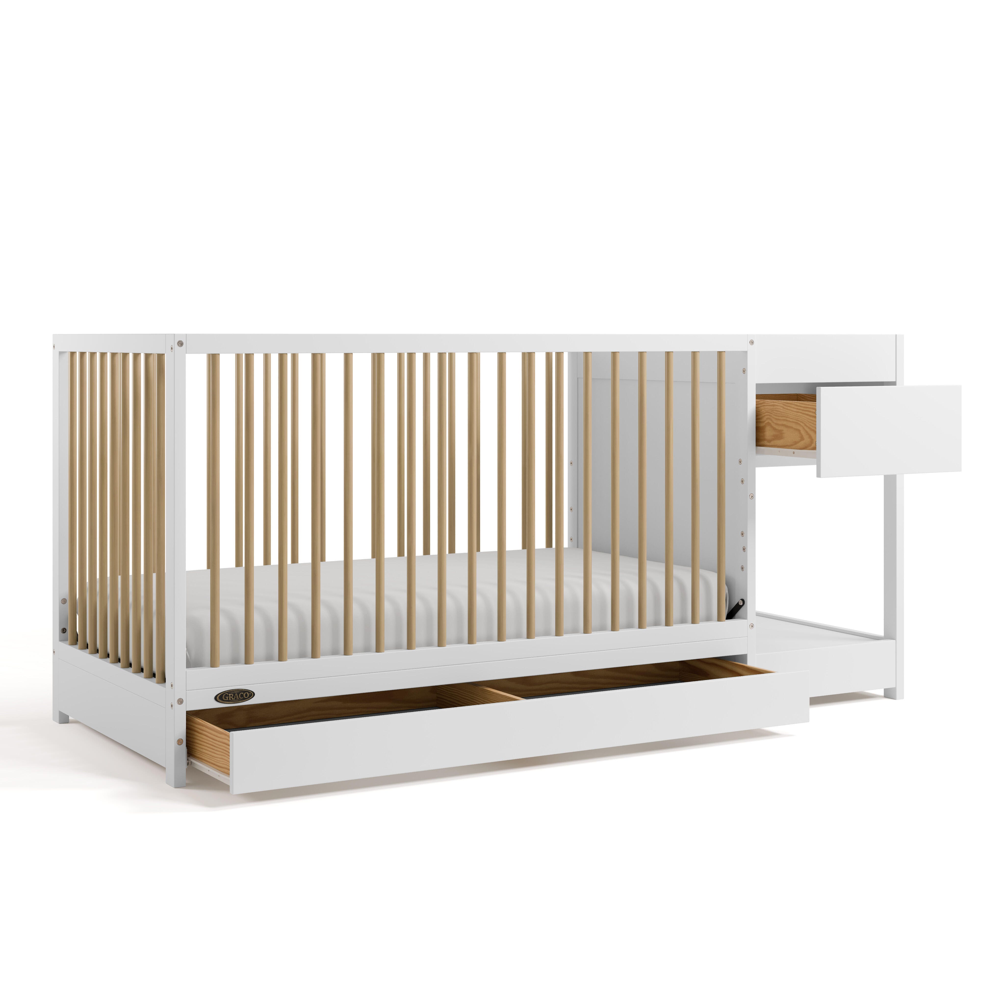 Graco Teddi 5-in-1 Convertible Crib and Changer with Storage Drawer, White/Driftwood, large