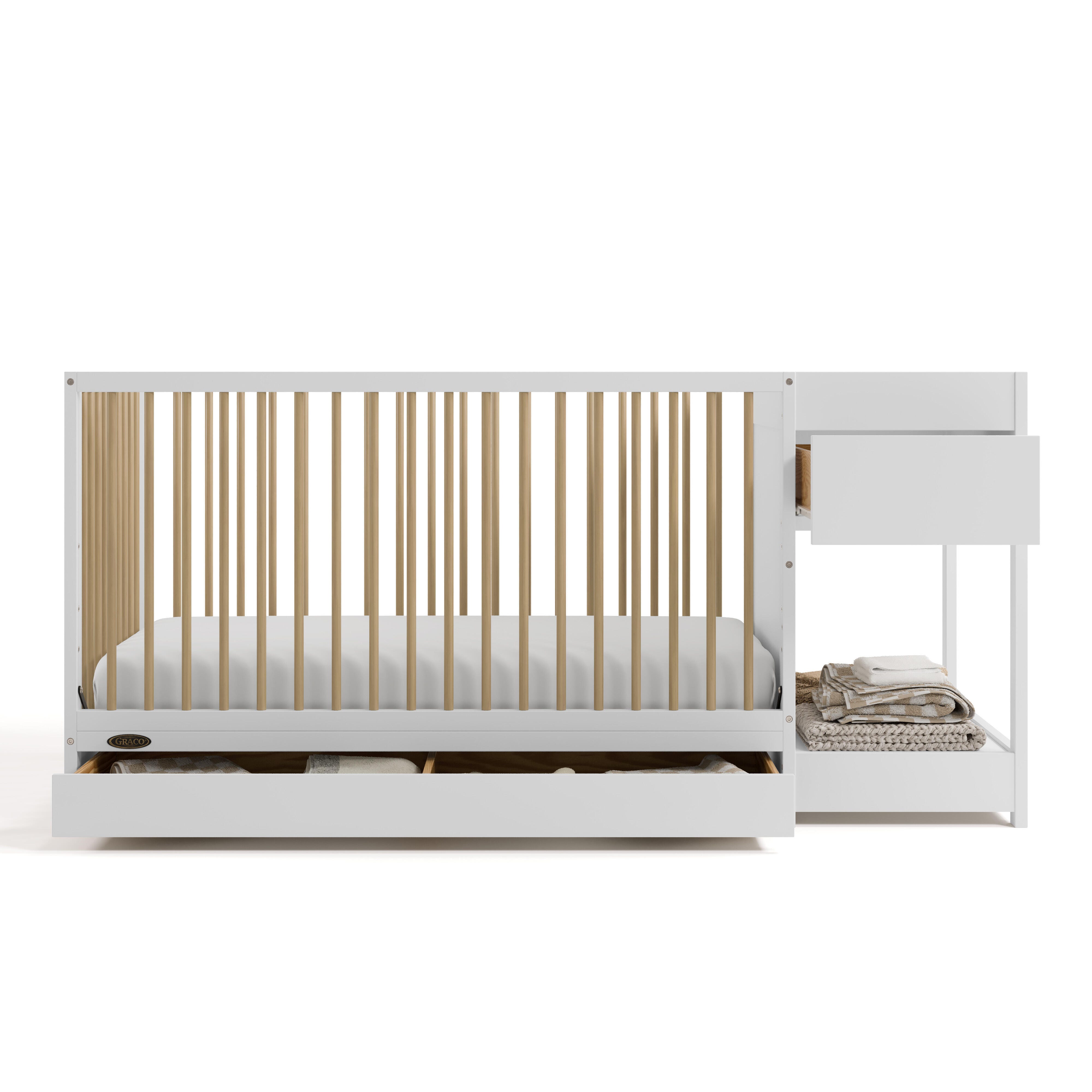 Graco Teddi 5-in-1 Convertible Crib and Changer with Storage Drawer, White/Driftwood, large