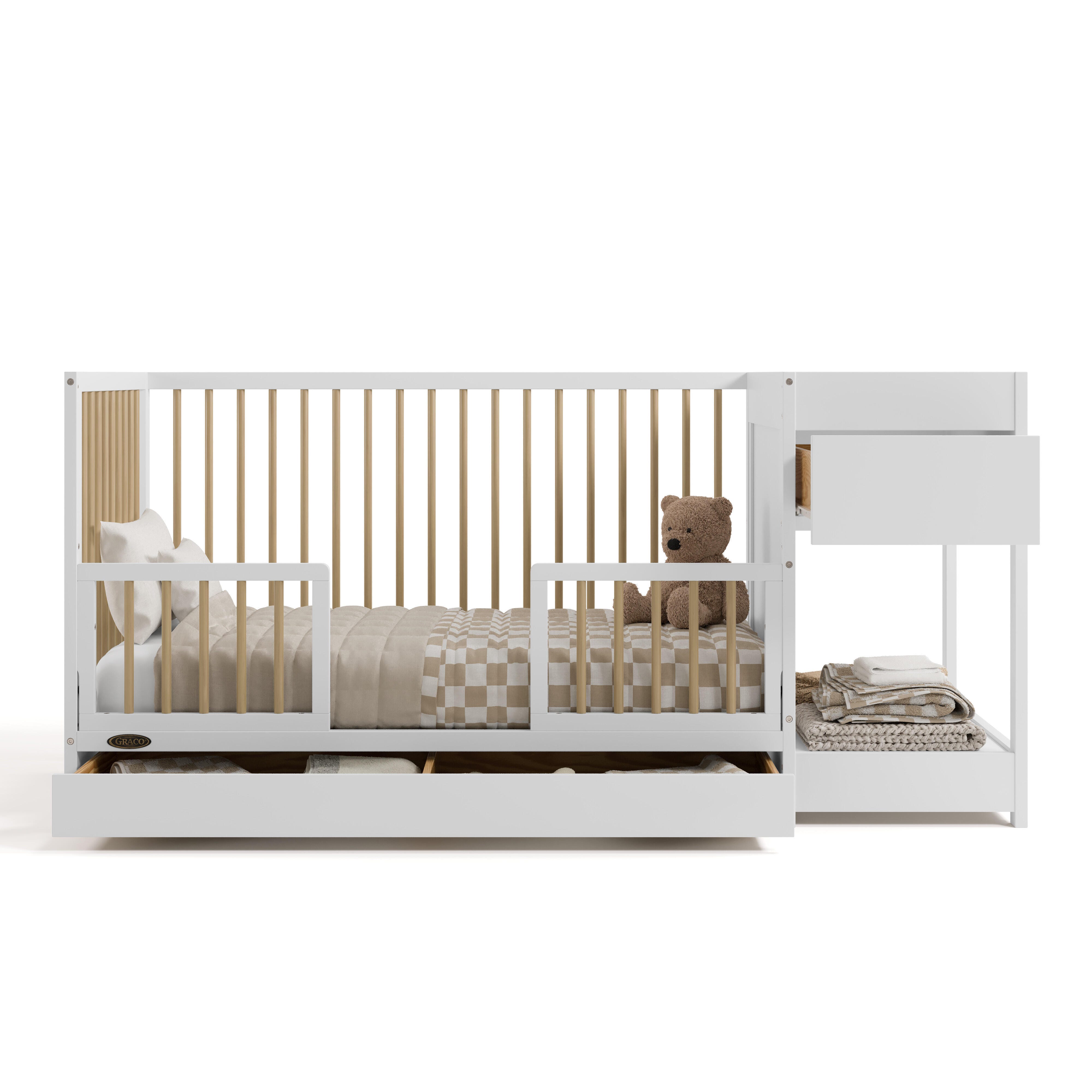 Graco Teddi 5-in-1 Convertible Crib and Changer with Storage Drawer, White/Driftwood, large
