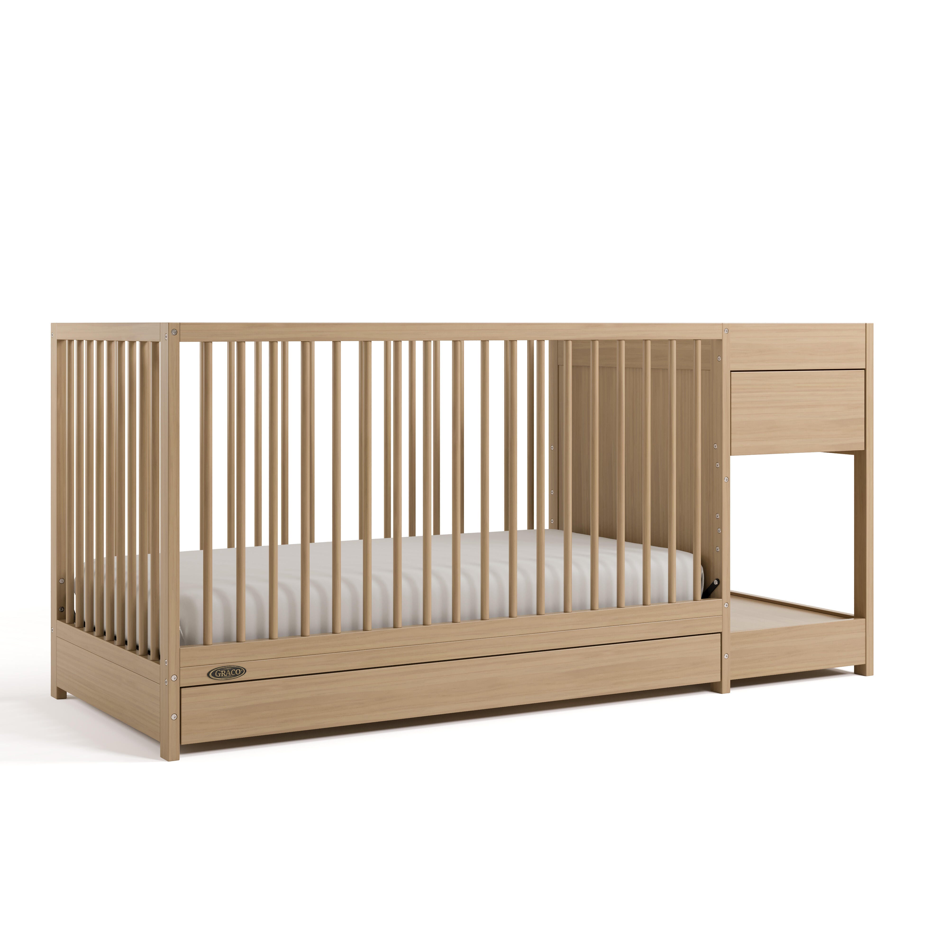 Graco Teddi 5-in-1 Convertible Crib and Changer with Storage Drawer, Driftwood, large