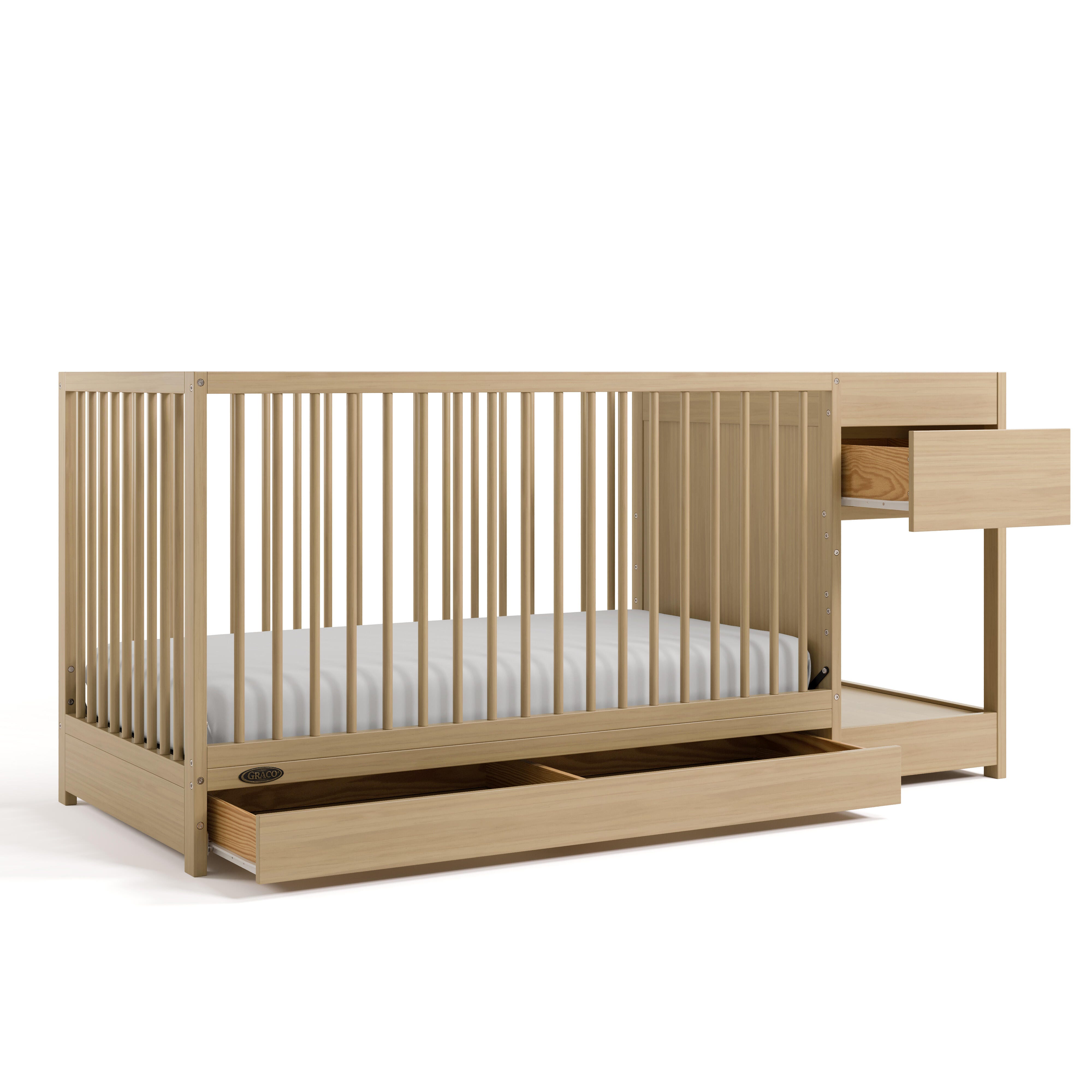 Graco Teddi 5-in-1 Convertible Crib and Changer with Storage Drawer, Driftwood, large
