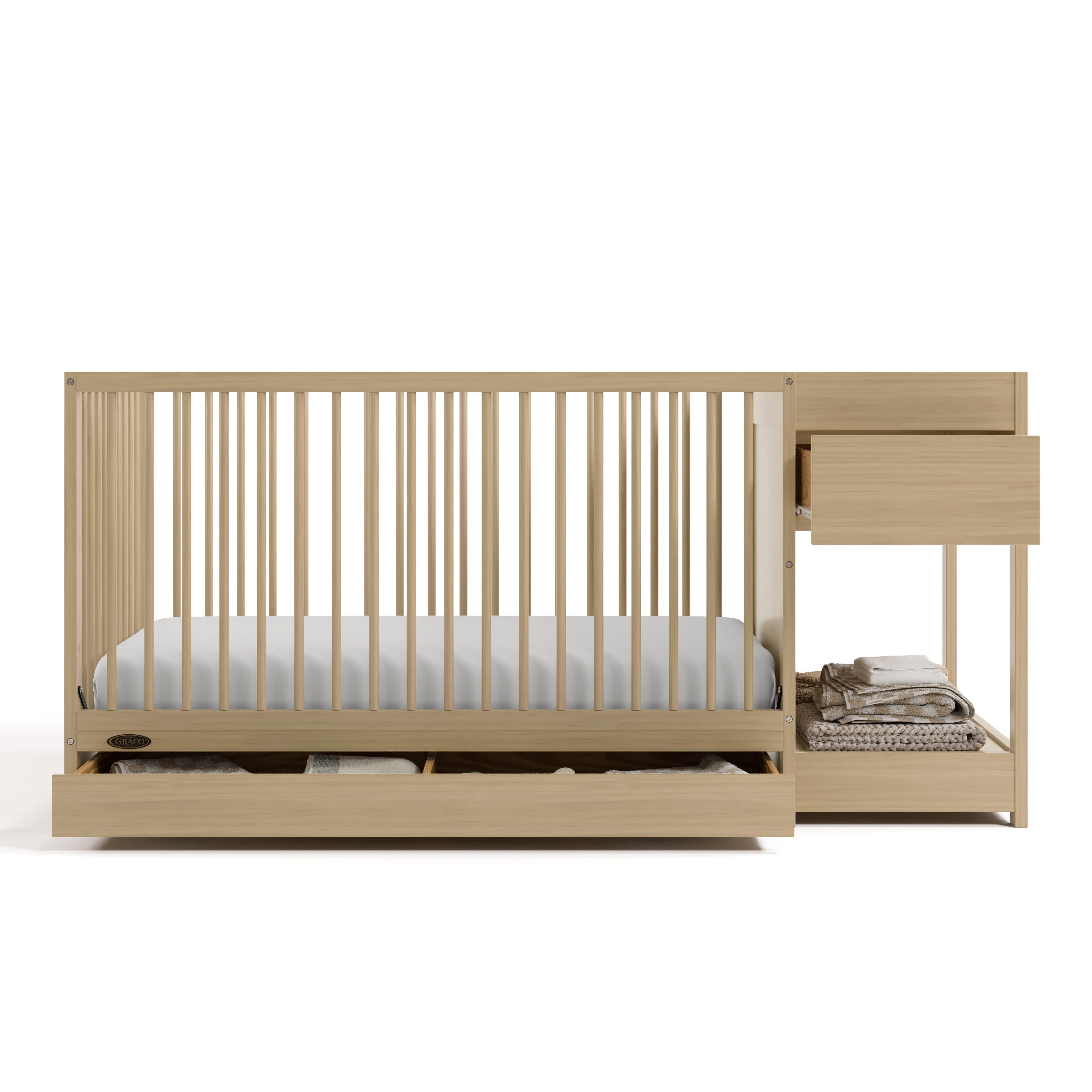Graco Teddi 5-in-1 Convertible Crib and Changer with Storage Drawer, Driftwood, large