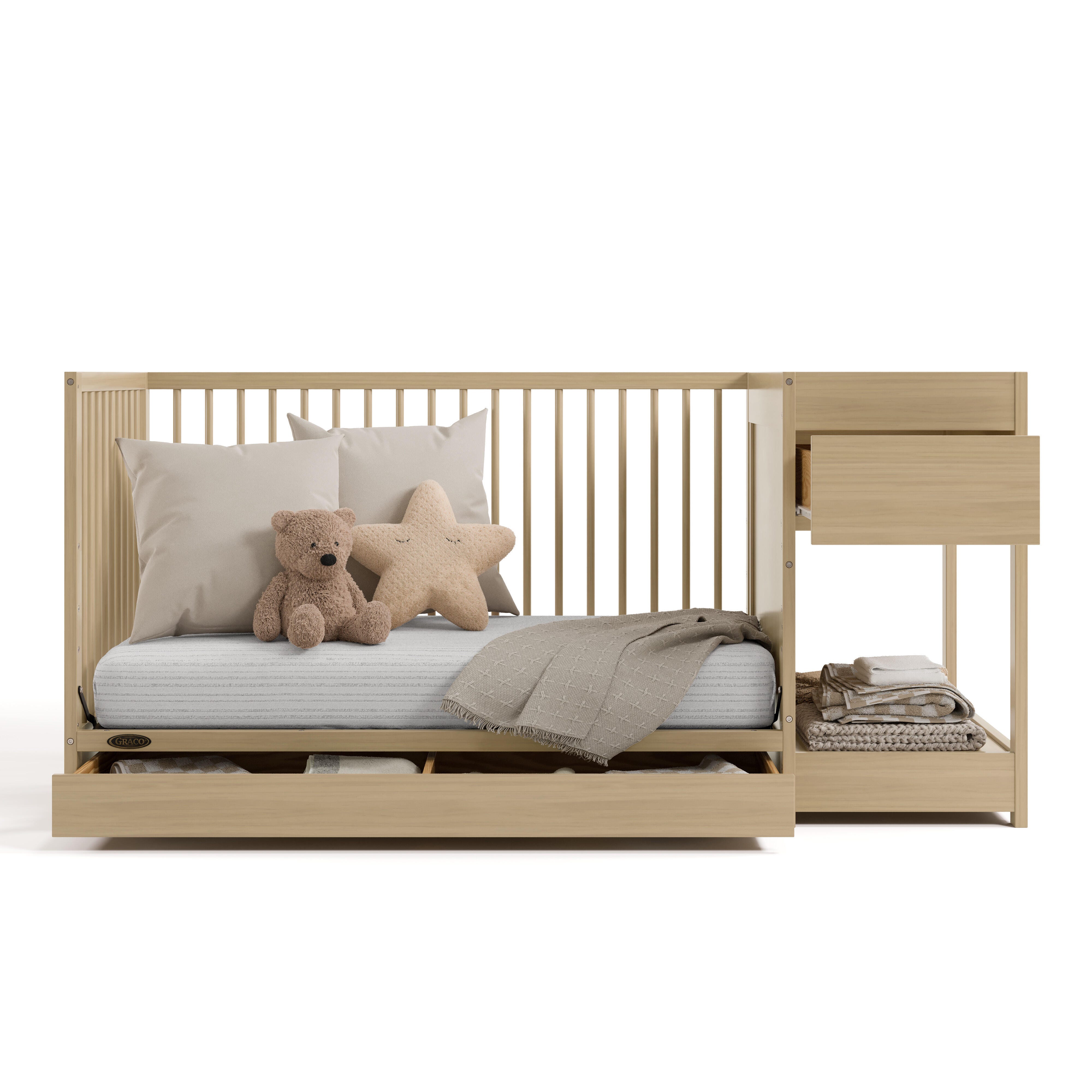 Graco Teddi 5-in-1 Convertible Crib and Changer with Storage Drawer, Driftwood, large