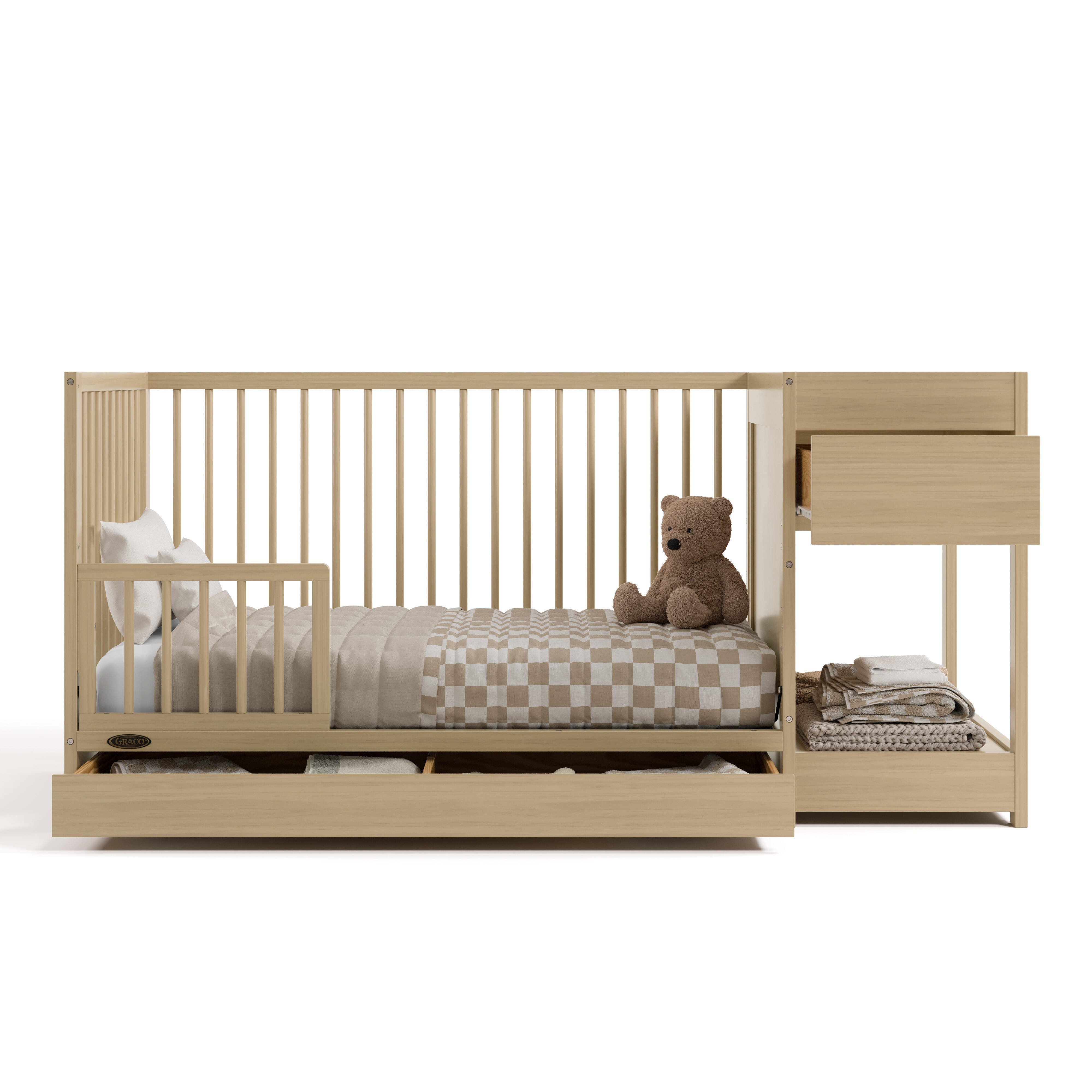 Graco Teddi 5-in-1 Convertible Crib and Changer with Storage Drawer, Driftwood, large