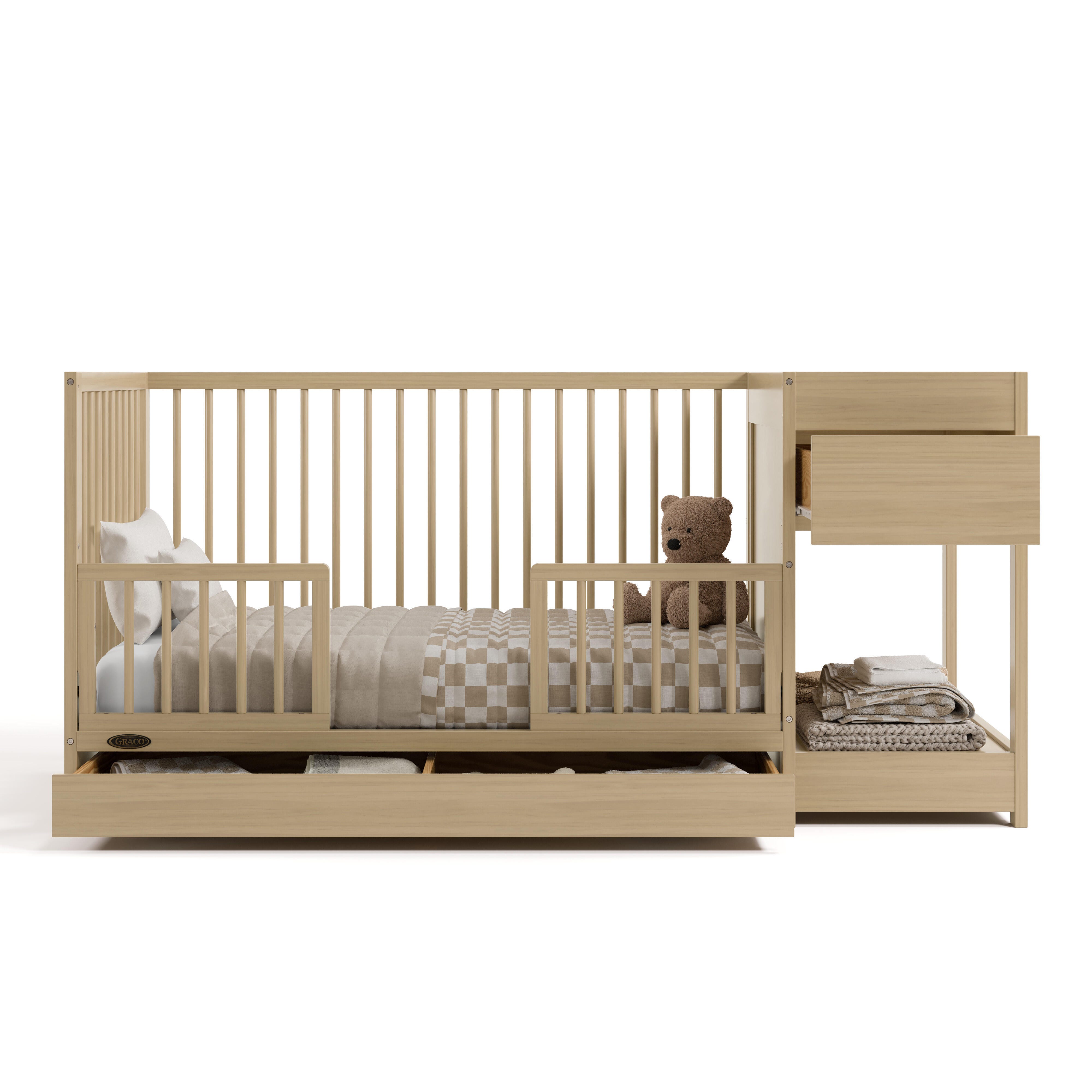 Graco Teddi 5-in-1 Convertible Crib and Changer with Storage Drawer, Driftwood, large