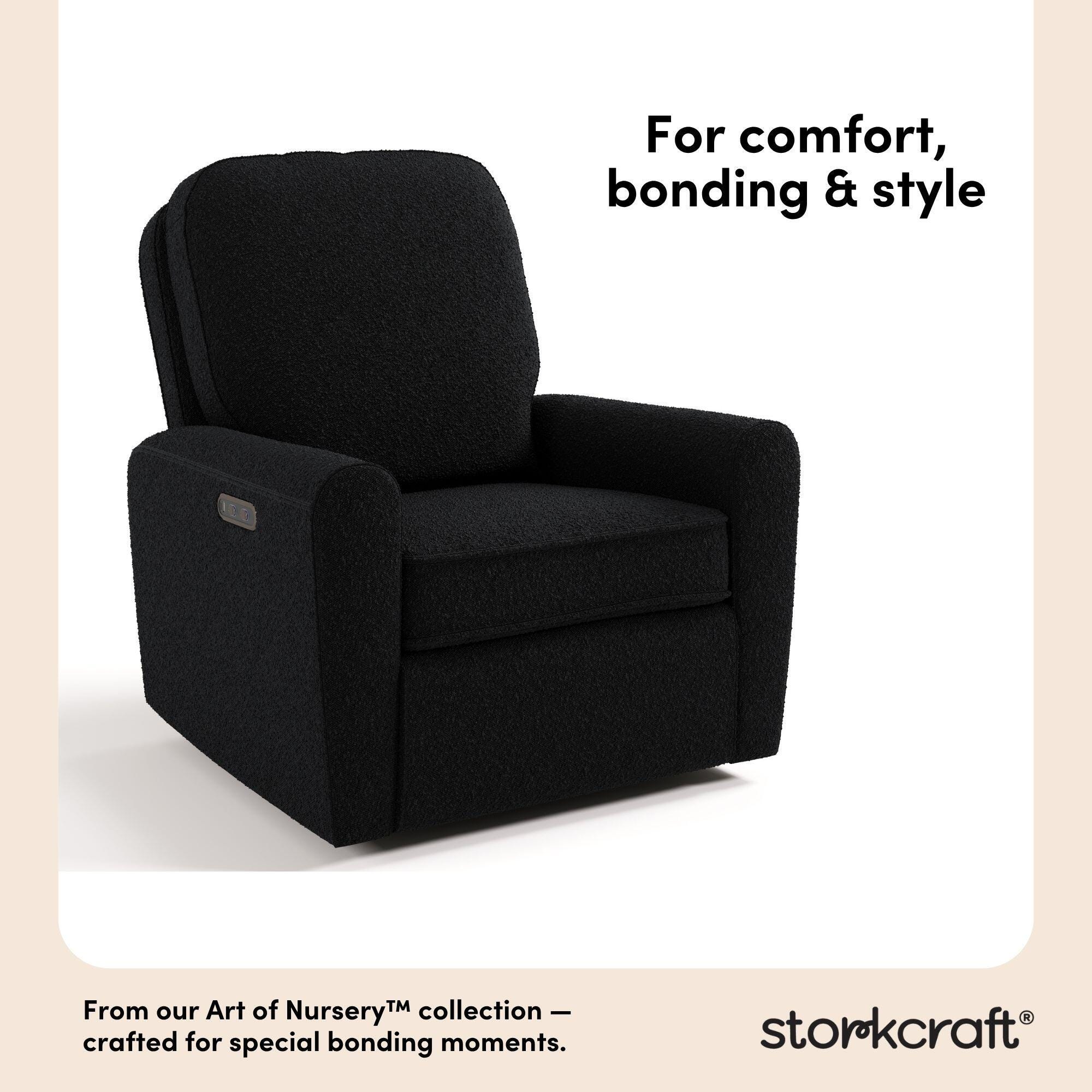 Storkcraft Amalfi Deluxe Power Swivel Glider Recliner, Black, large