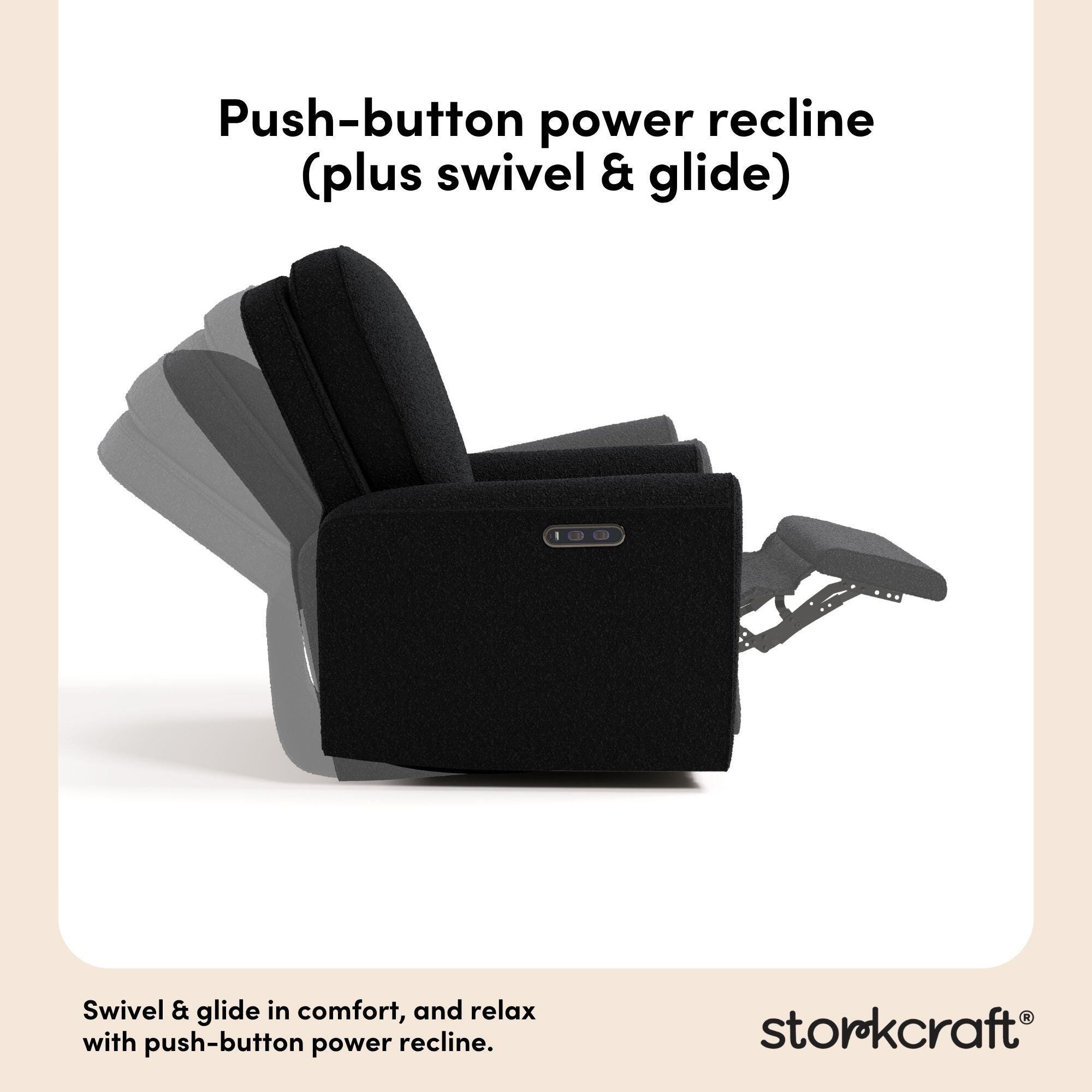 Storkcraft Amalfi Deluxe Power Swivel Glider Recliner, Black, large