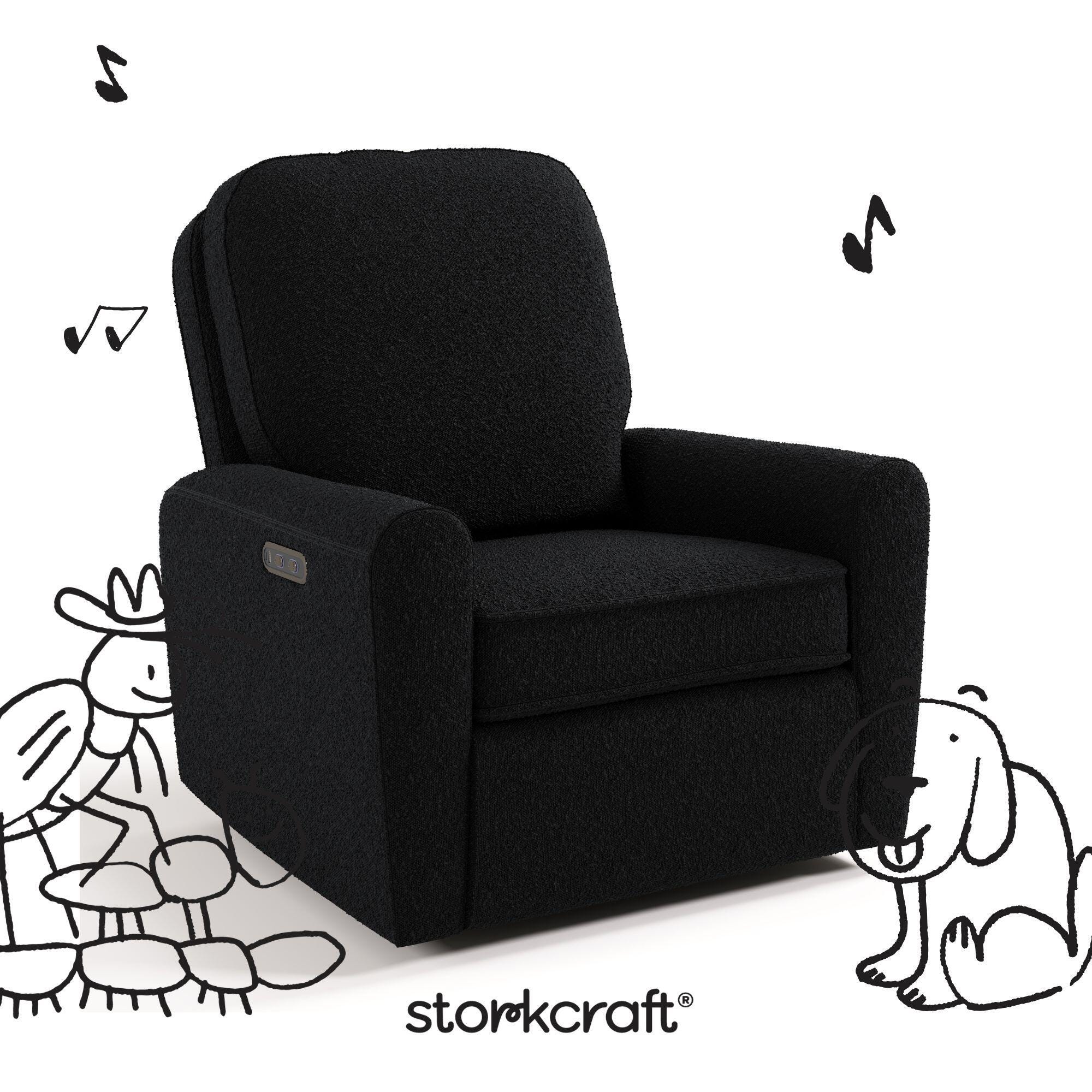 Storkcraft Amalfi Deluxe Power Swivel Glider Recliner, Black, large