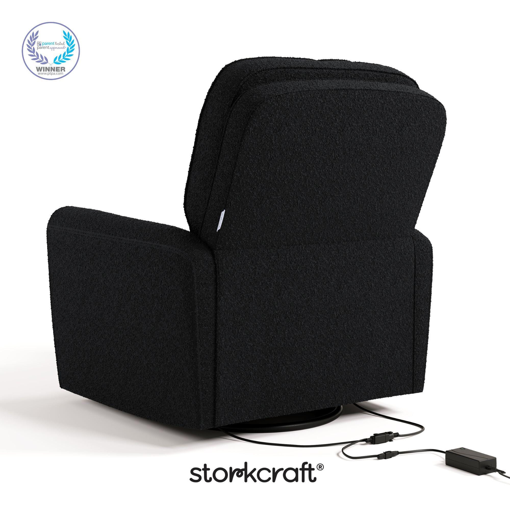 Storkcraft Amalfi Deluxe Power Swivel Glider Recliner, Black, large