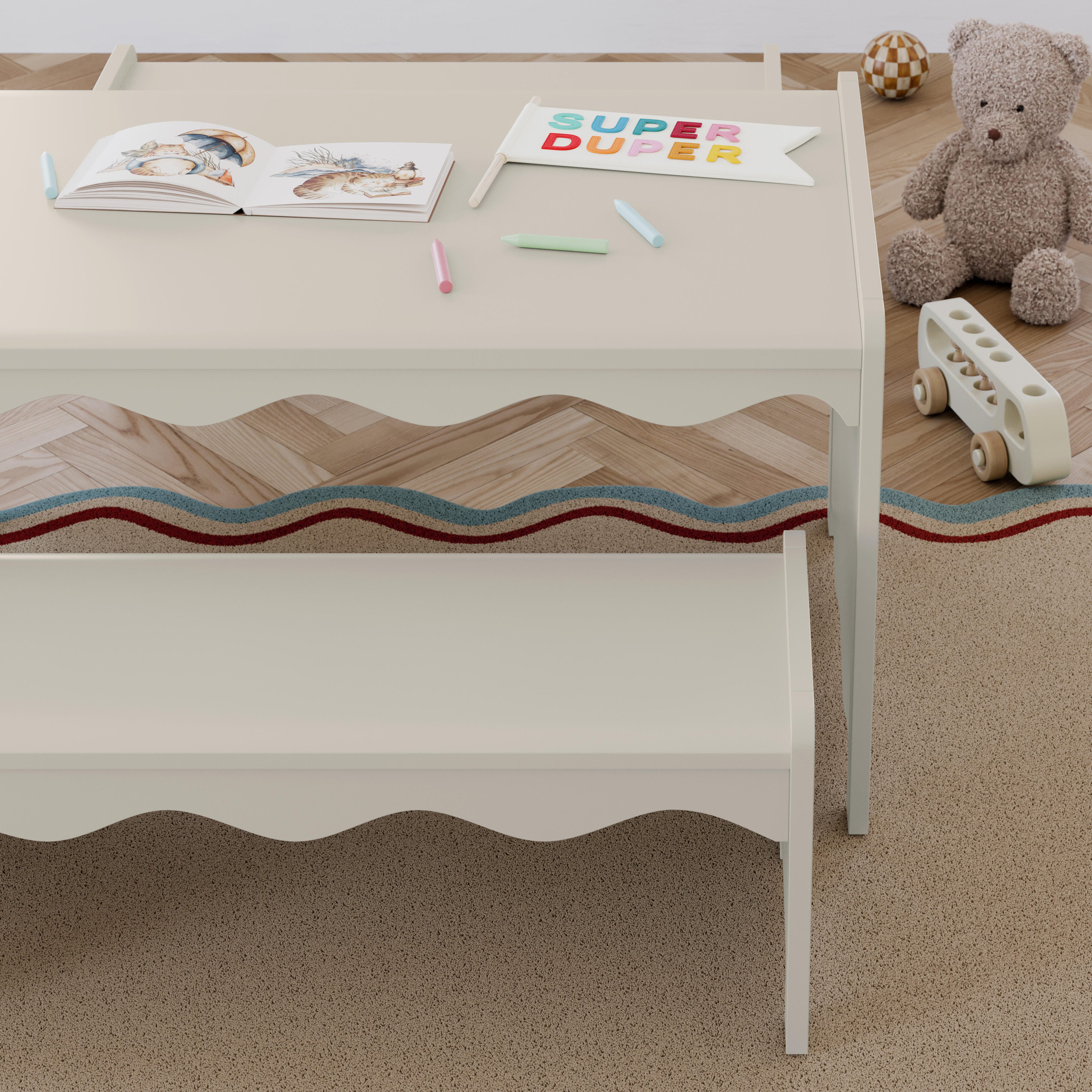 Storkcraft Casablanca Kids Table and Bench Set, Frosted Oat, large