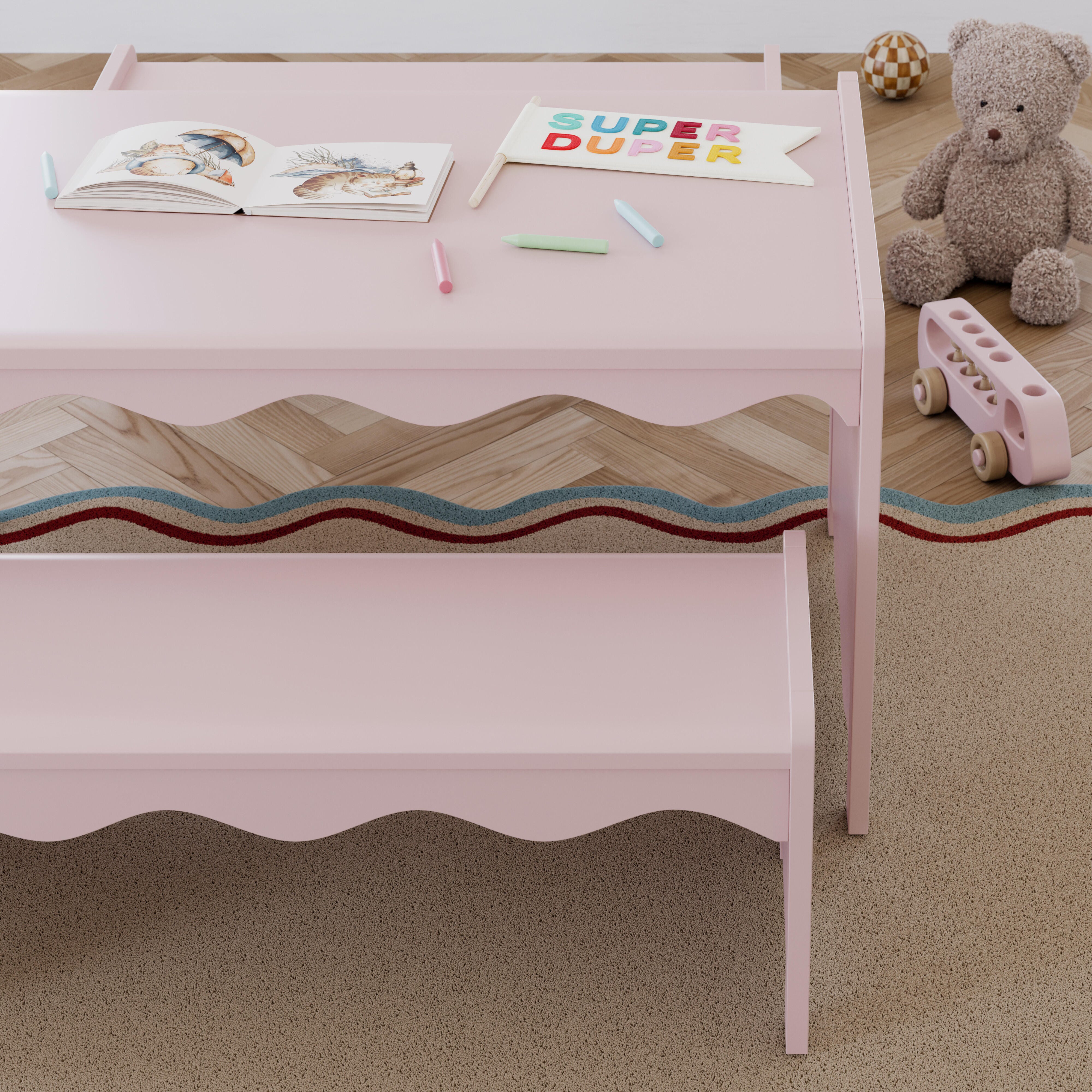 Storkcraft Casablanca Kids Table and Bench Set, Blush, large