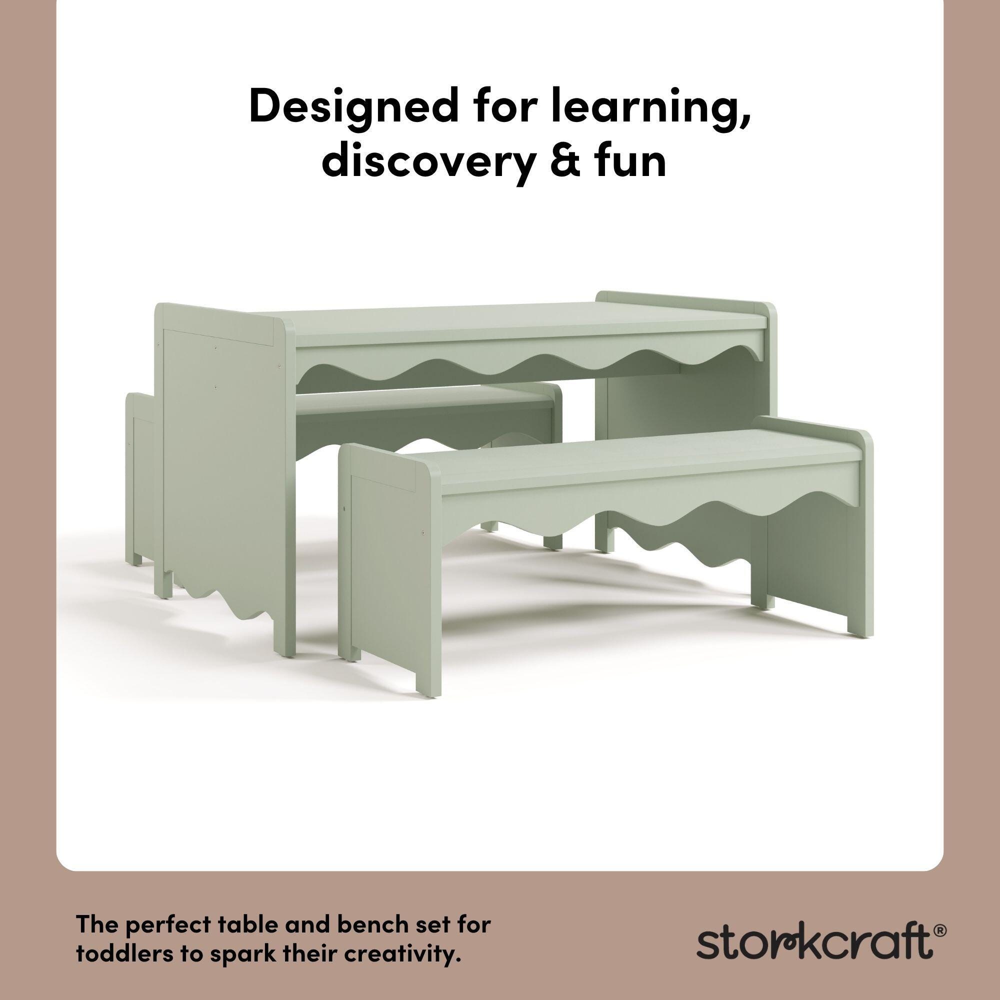 Storkcraft Casablanca Kids Table and Bench Set, Sage, large
