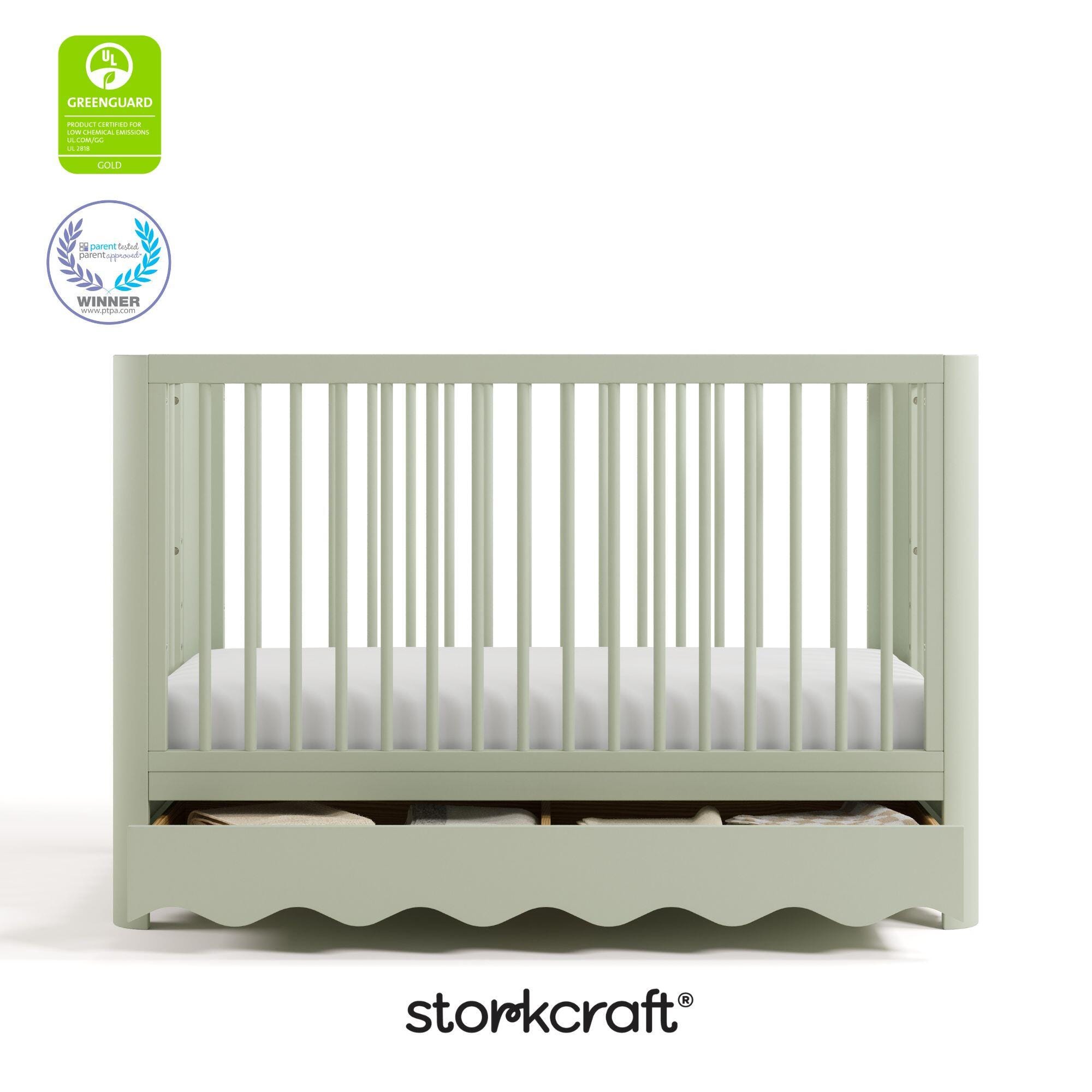 Storkcraft Casablanca Deluxe 5-in-1 Convertible Crib with Storage Drawer, Sage, large