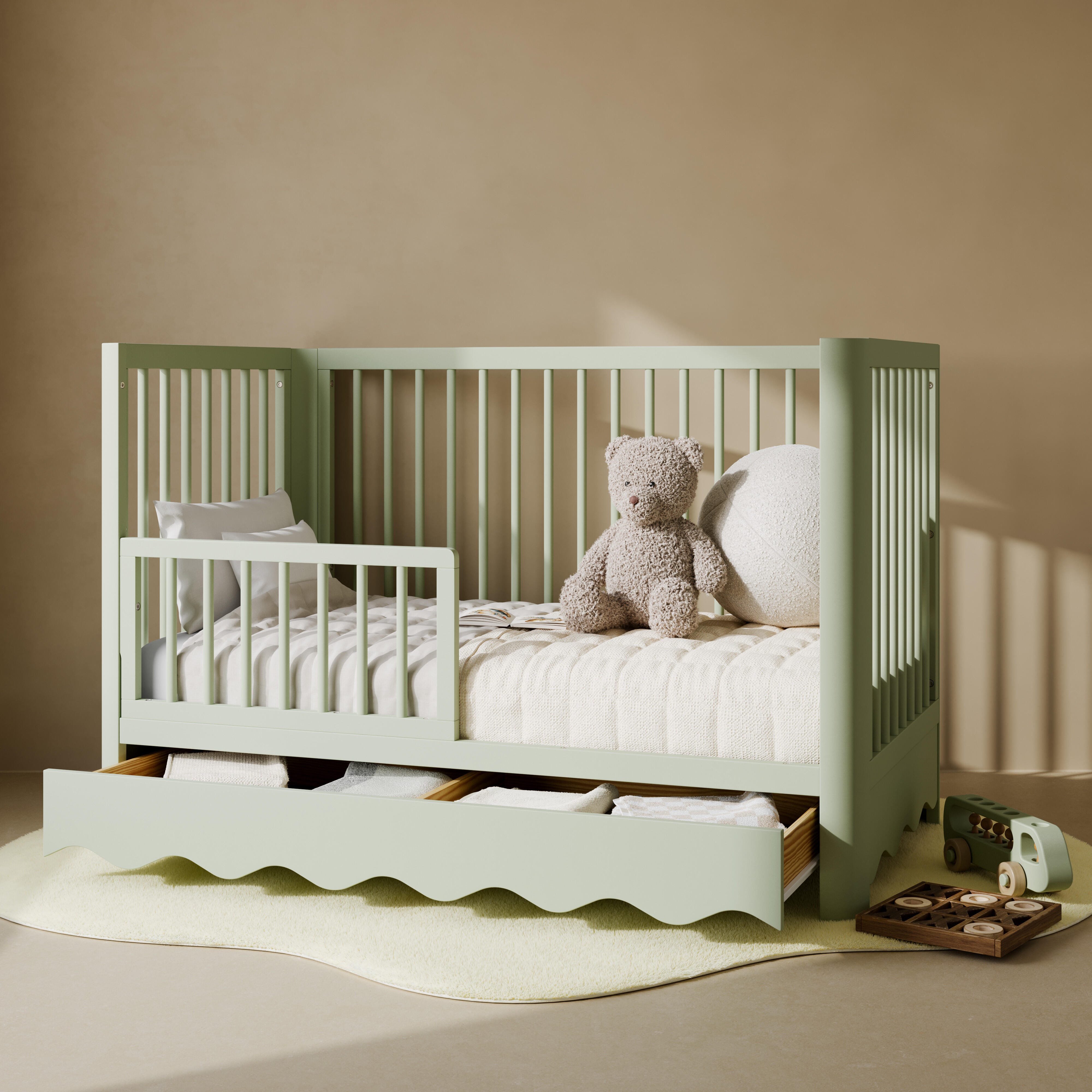 Storkcraft Casablanca Deluxe 5-in-1 Convertible Crib with Storage Drawer, Sage, large