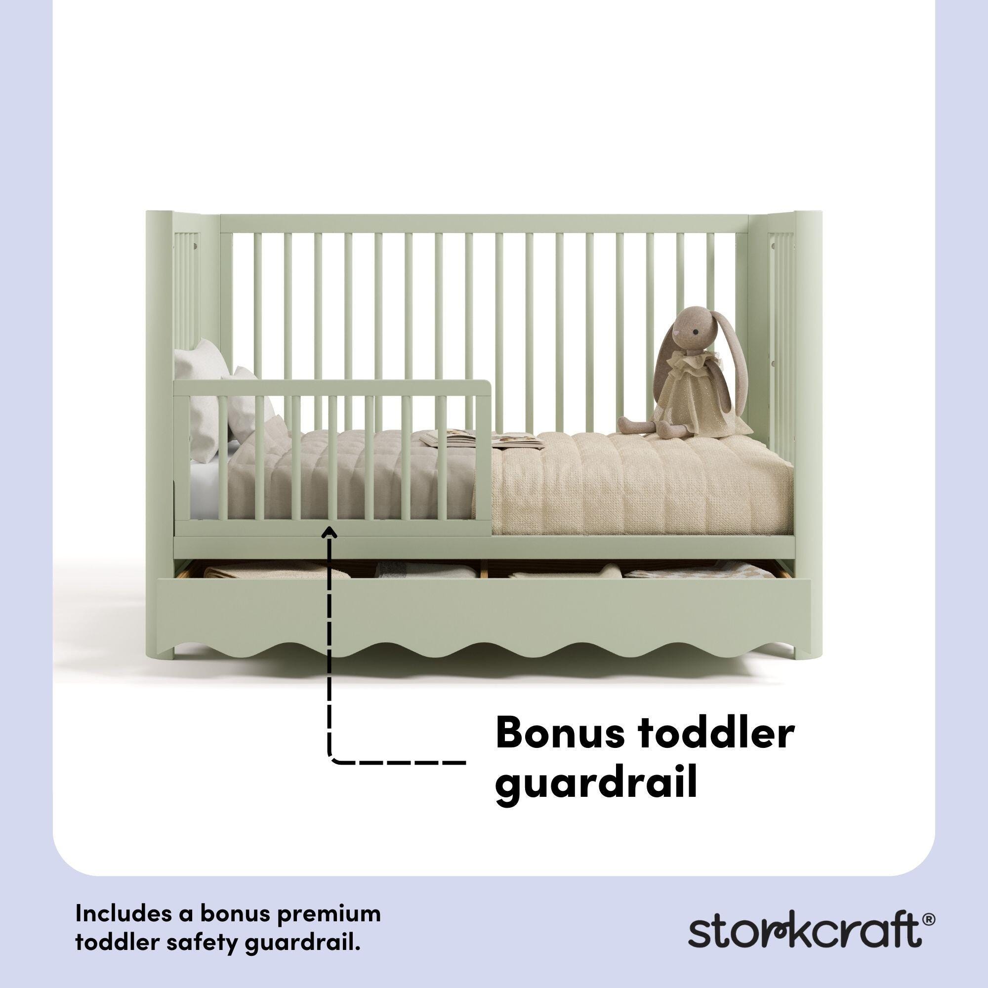 Storkcraft Casablanca Deluxe 5-in-1 Convertible Crib with Storage Drawer, Sage, large