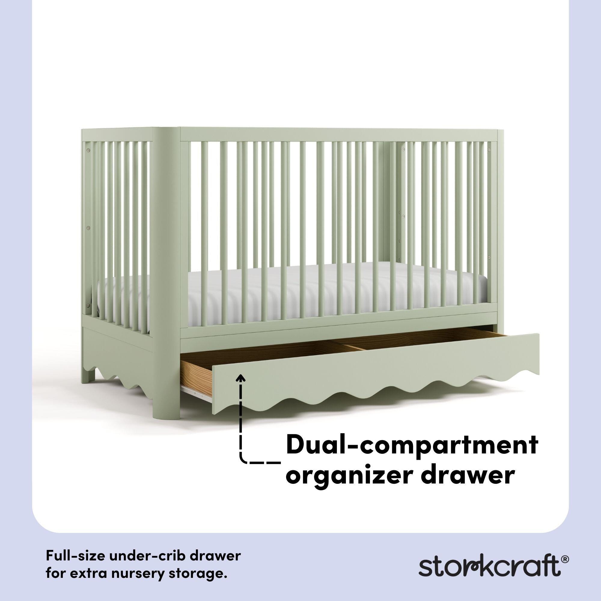 Storkcraft Casablanca Deluxe 5-in-1 Convertible Crib with Storage Drawer, Sage, large