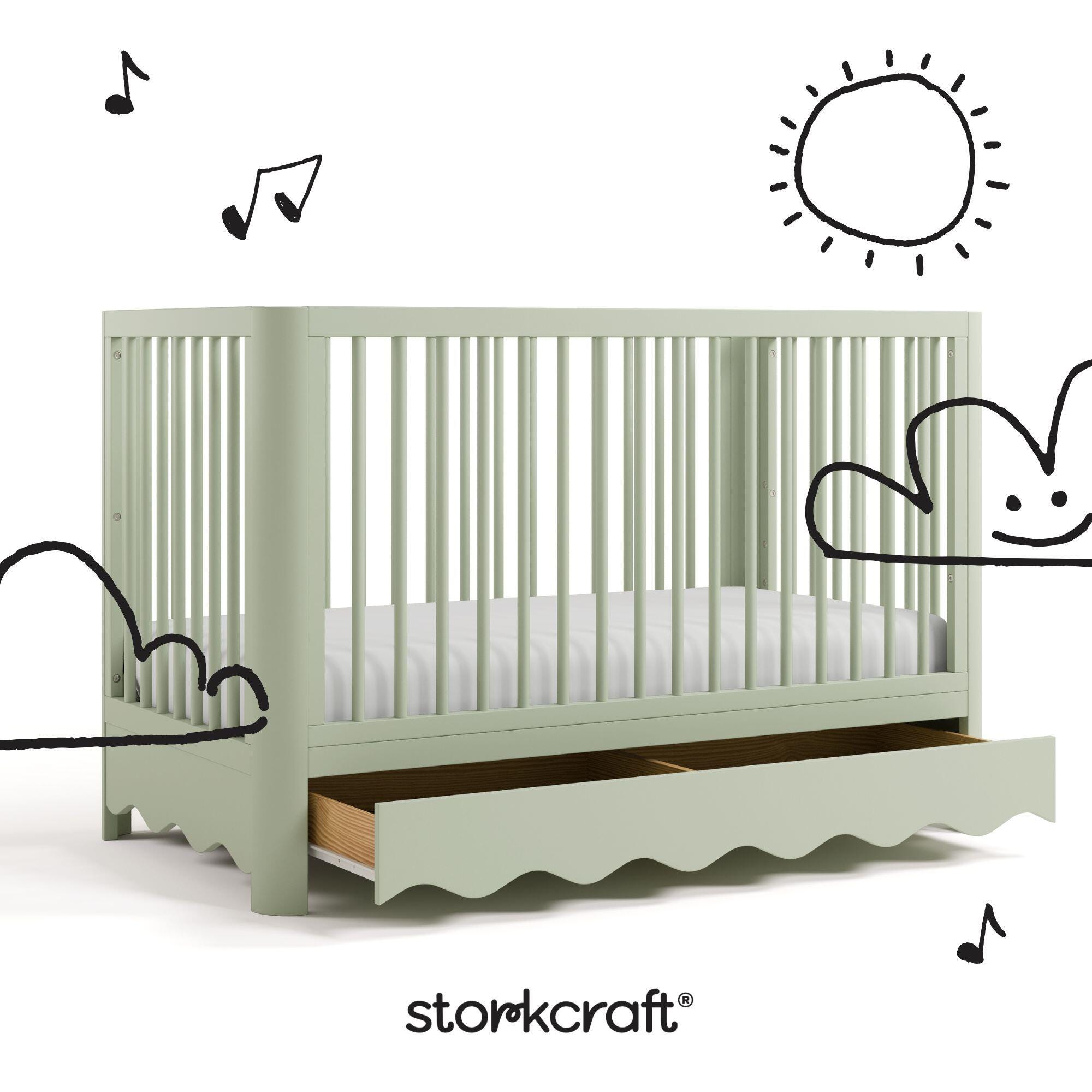 Storkcraft Casablanca Deluxe 5-in-1 Convertible Crib with Storage Drawer, Sage, large