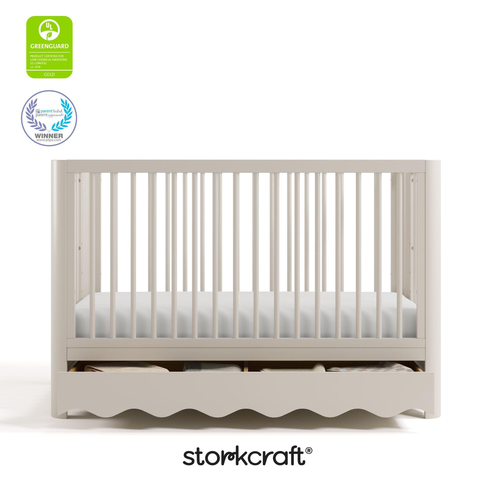 Storkcraft Casablanca Deluxe 5-in-1 Convertible Crib with Storage Drawer, Frosted Oat, large