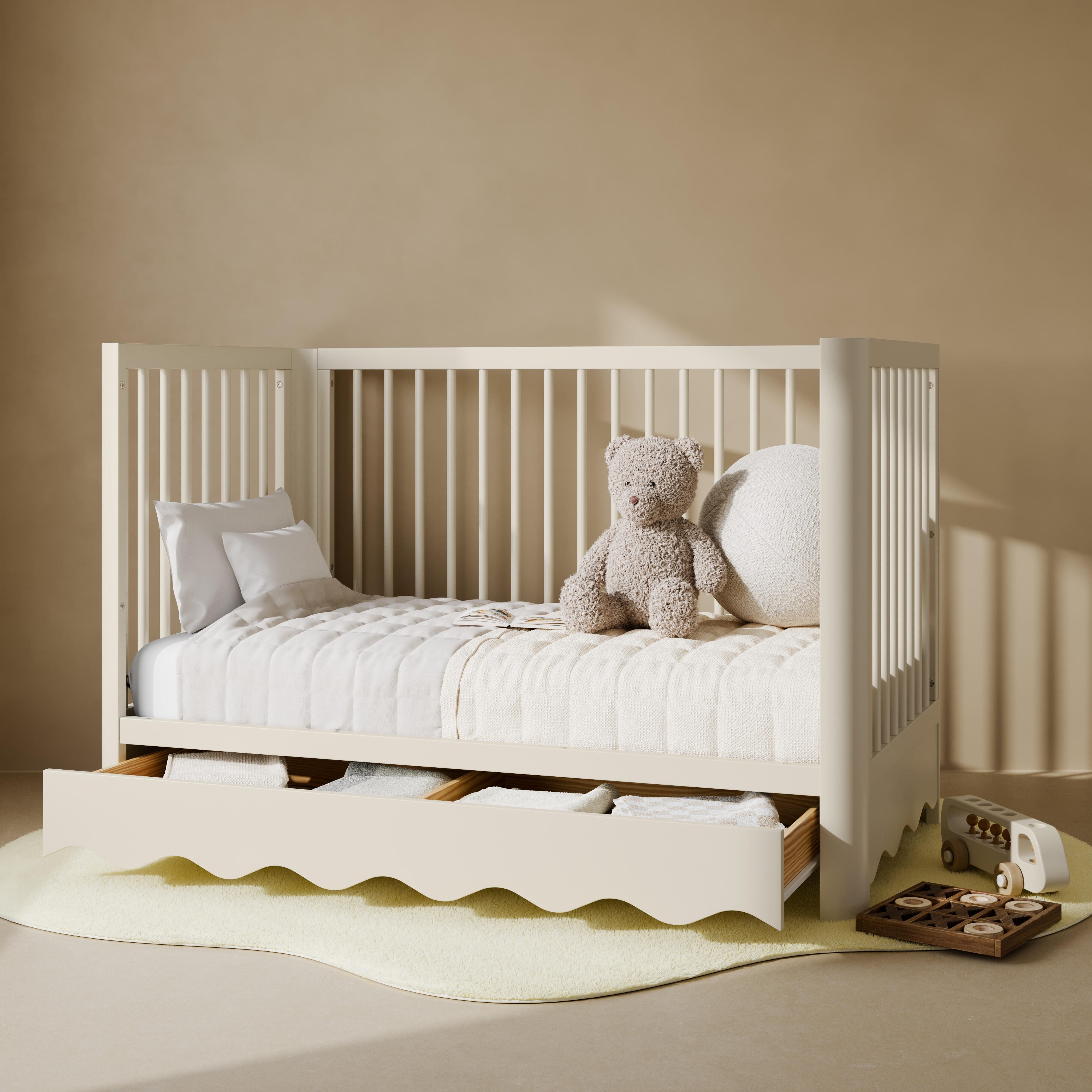 Storkcraft Casablanca Deluxe 5-in-1 Convertible Crib with Storage Drawer, Frosted Oat, large