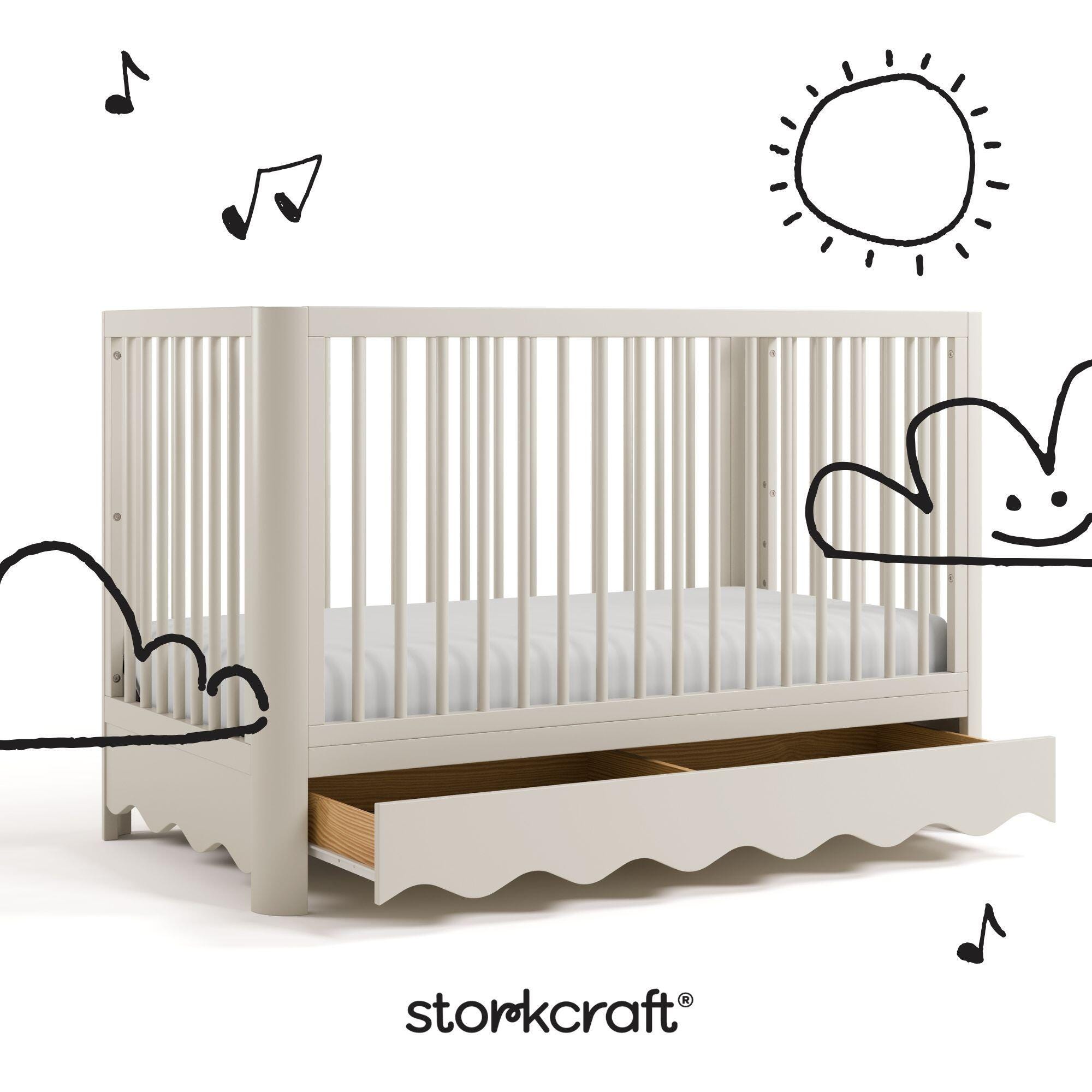 Storkcraft Casablanca Deluxe 5-in-1 Convertible Crib with Storage Drawer, Frosted Oat, large
