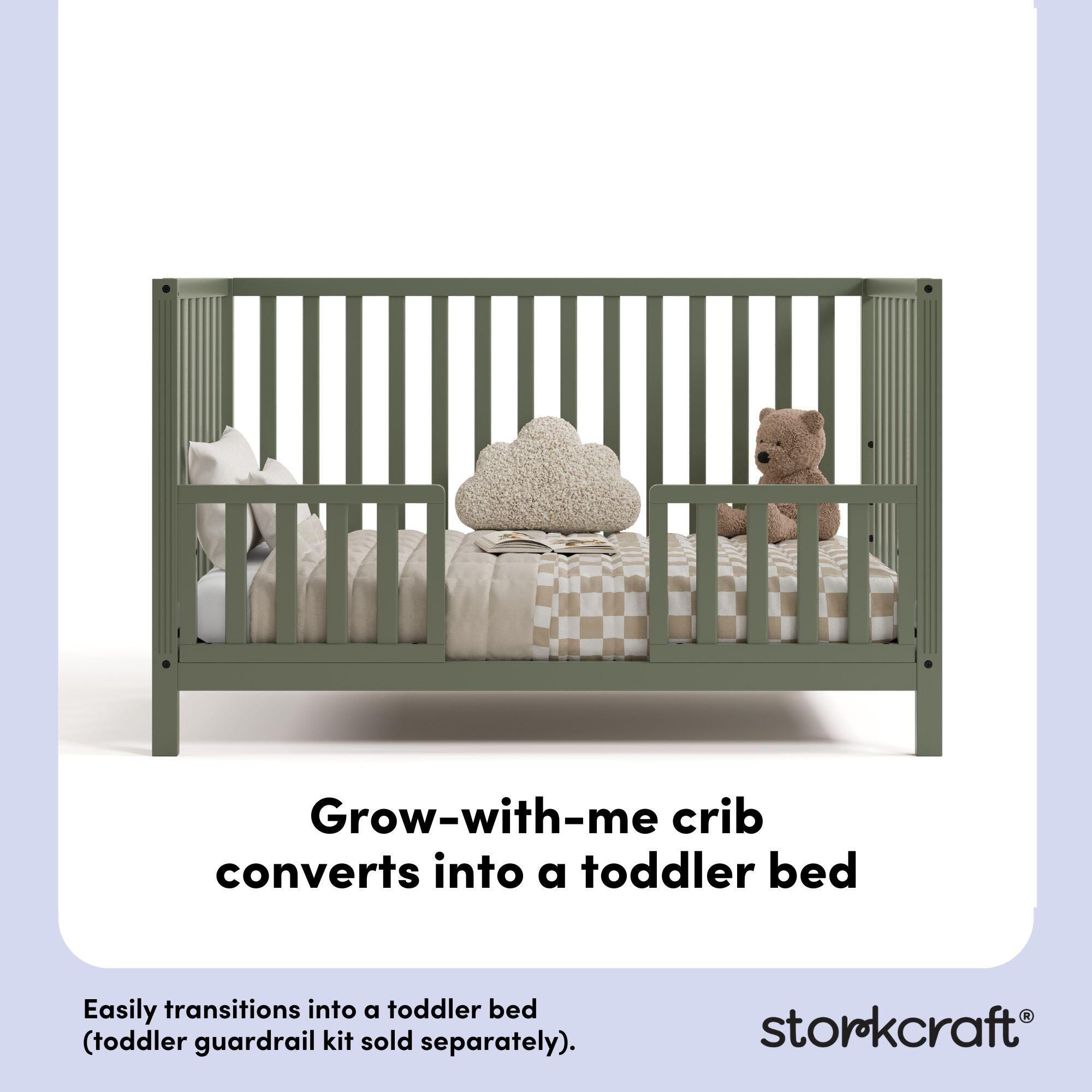 Storkcraft Morningside 5-in-1 Convertible Crib, Olive, large