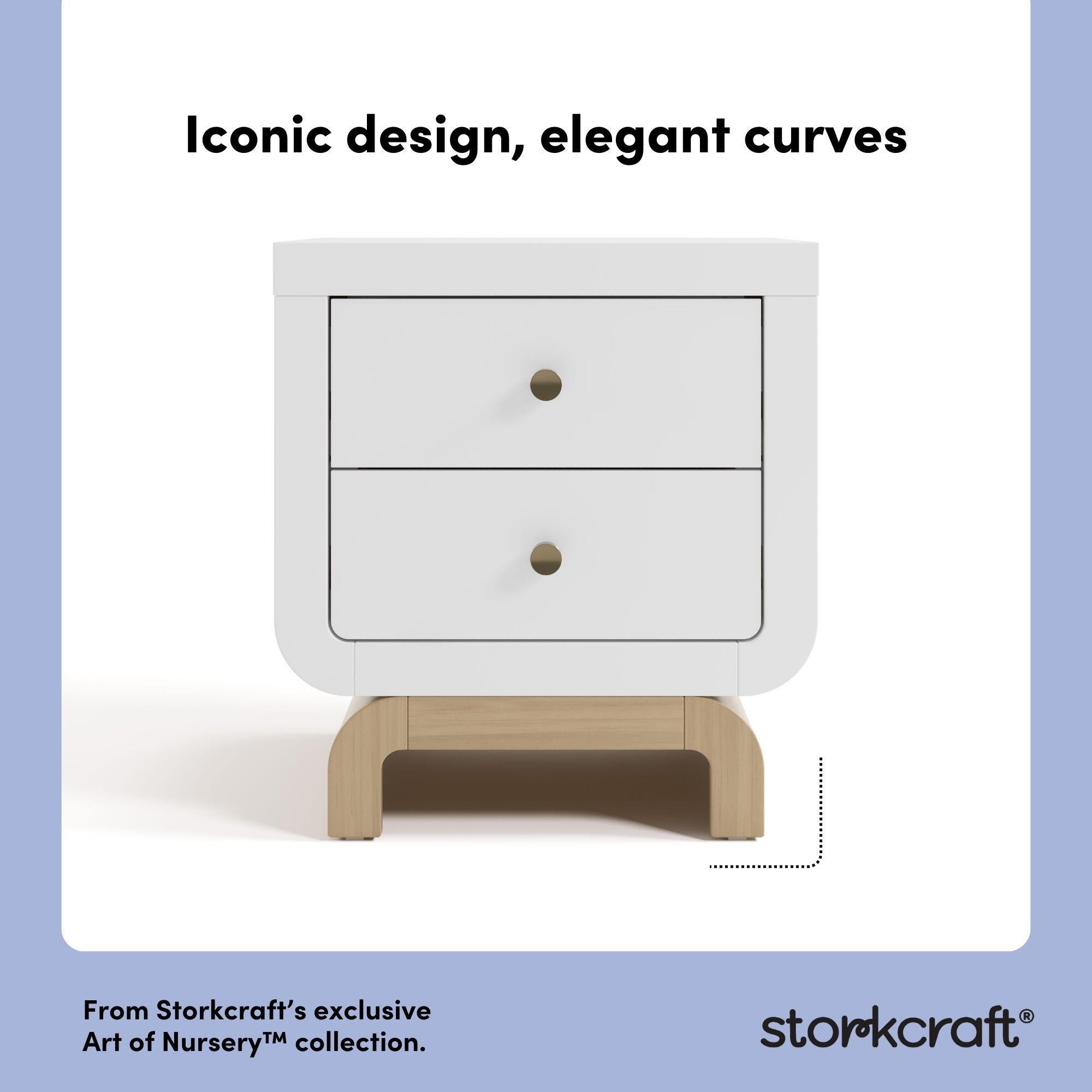 Storkcraft Santorini 20" 2 Drawer Nightstand, White/Driftwood, large