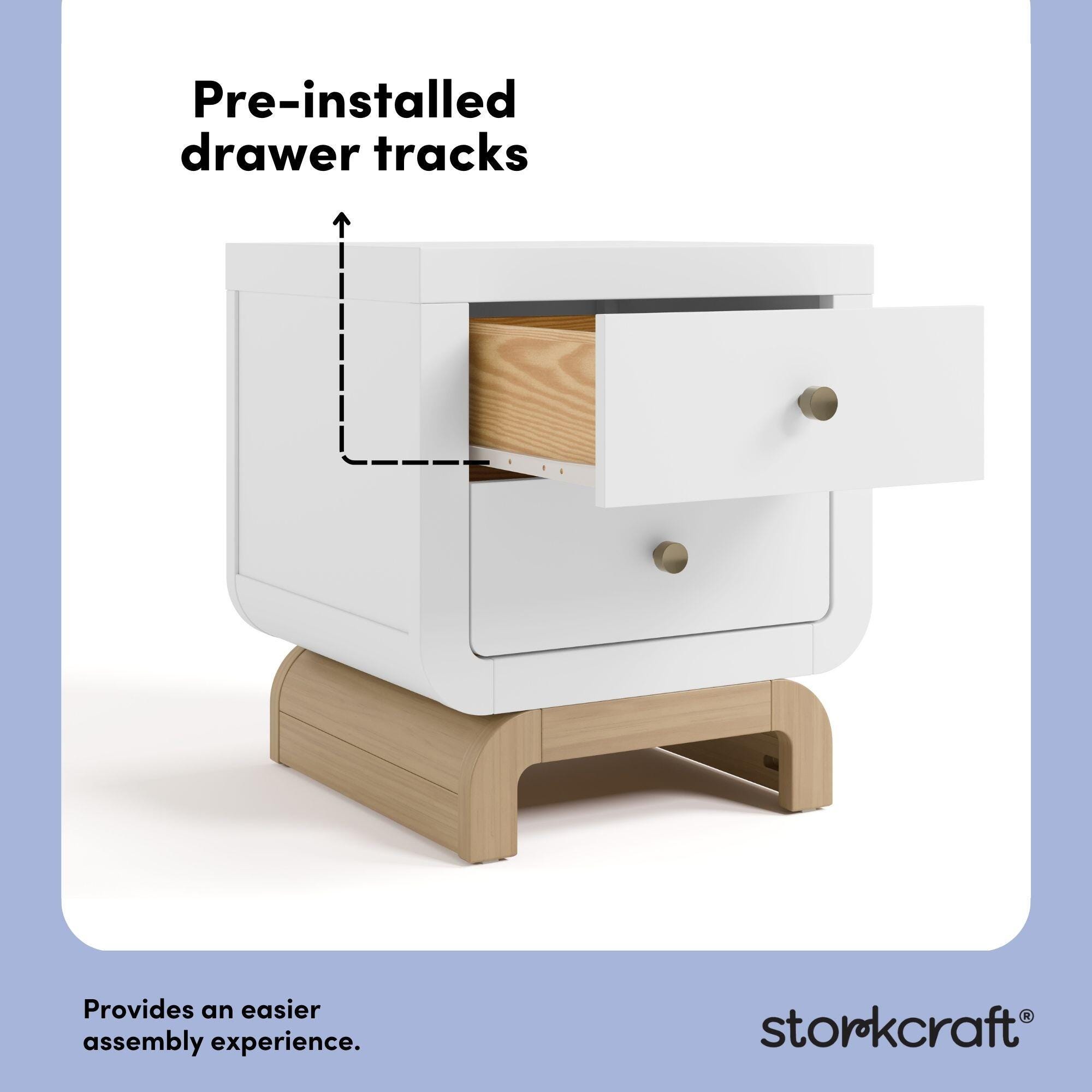 Storkcraft Santorini 20" 2 Drawer Nightstand, White/Driftwood, large