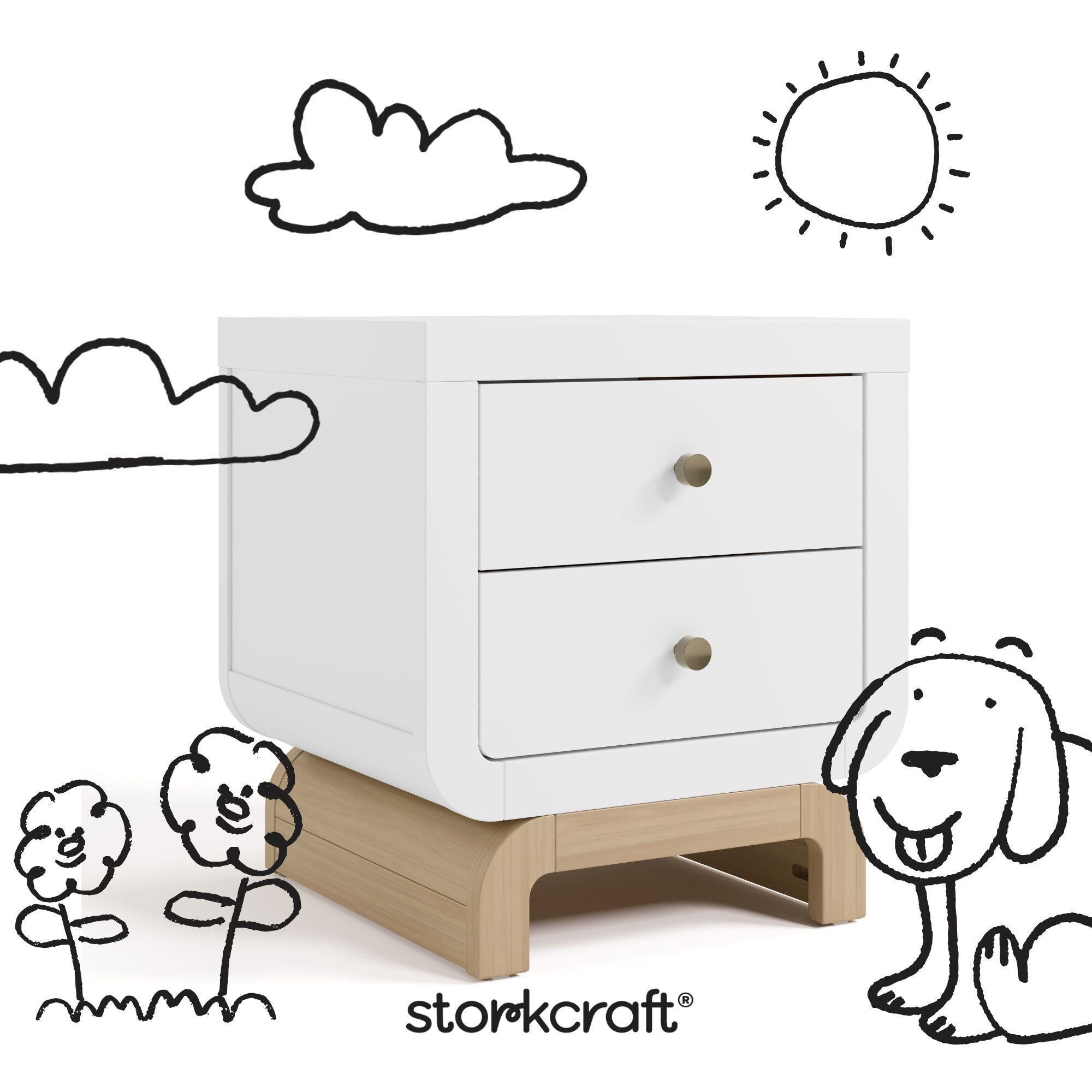 Storkcraft Santorini 20" 2 Drawer Nightstand, White/Driftwood, large