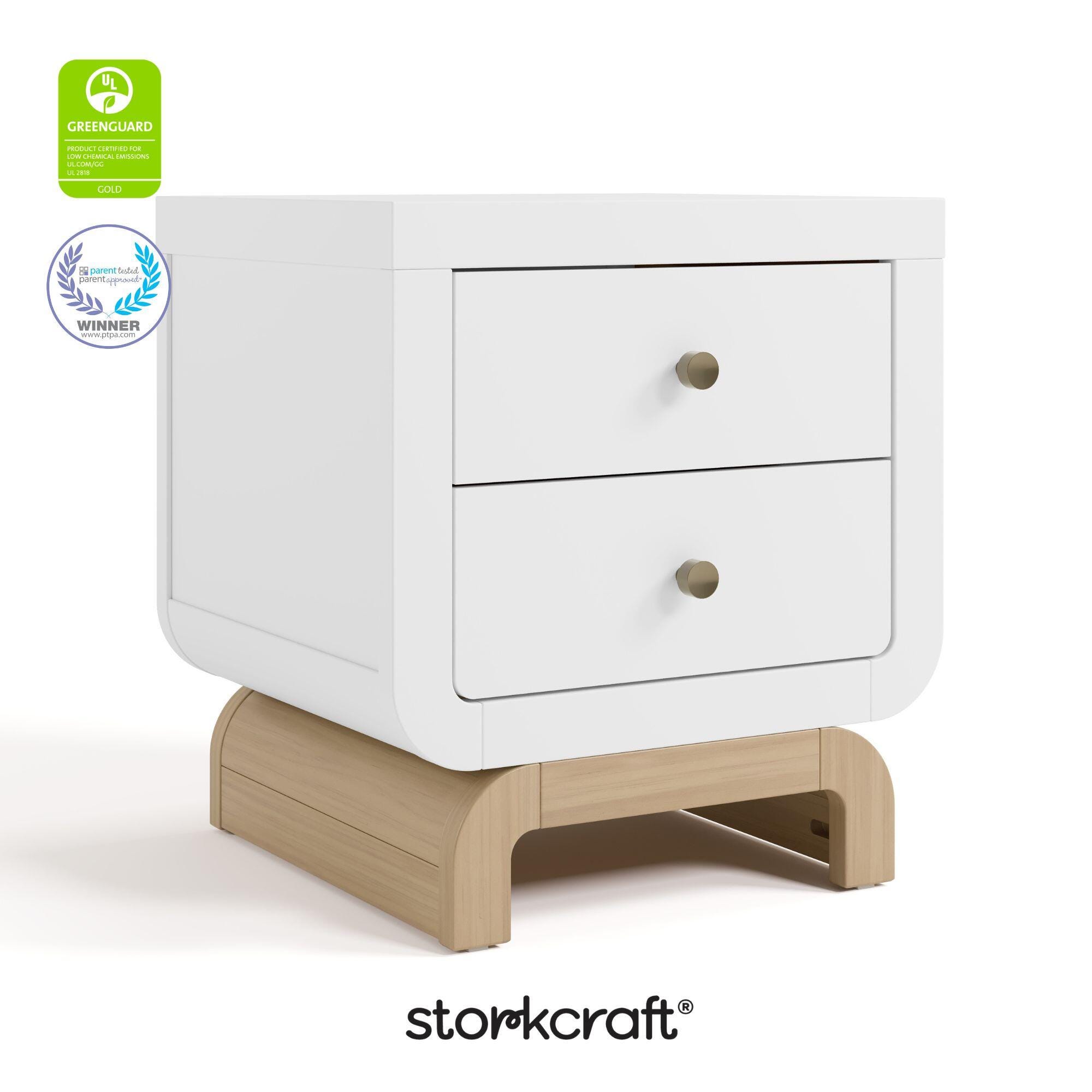 Storkcraft Santorini 20" 2 Drawer Nightstand, White/Driftwood, large