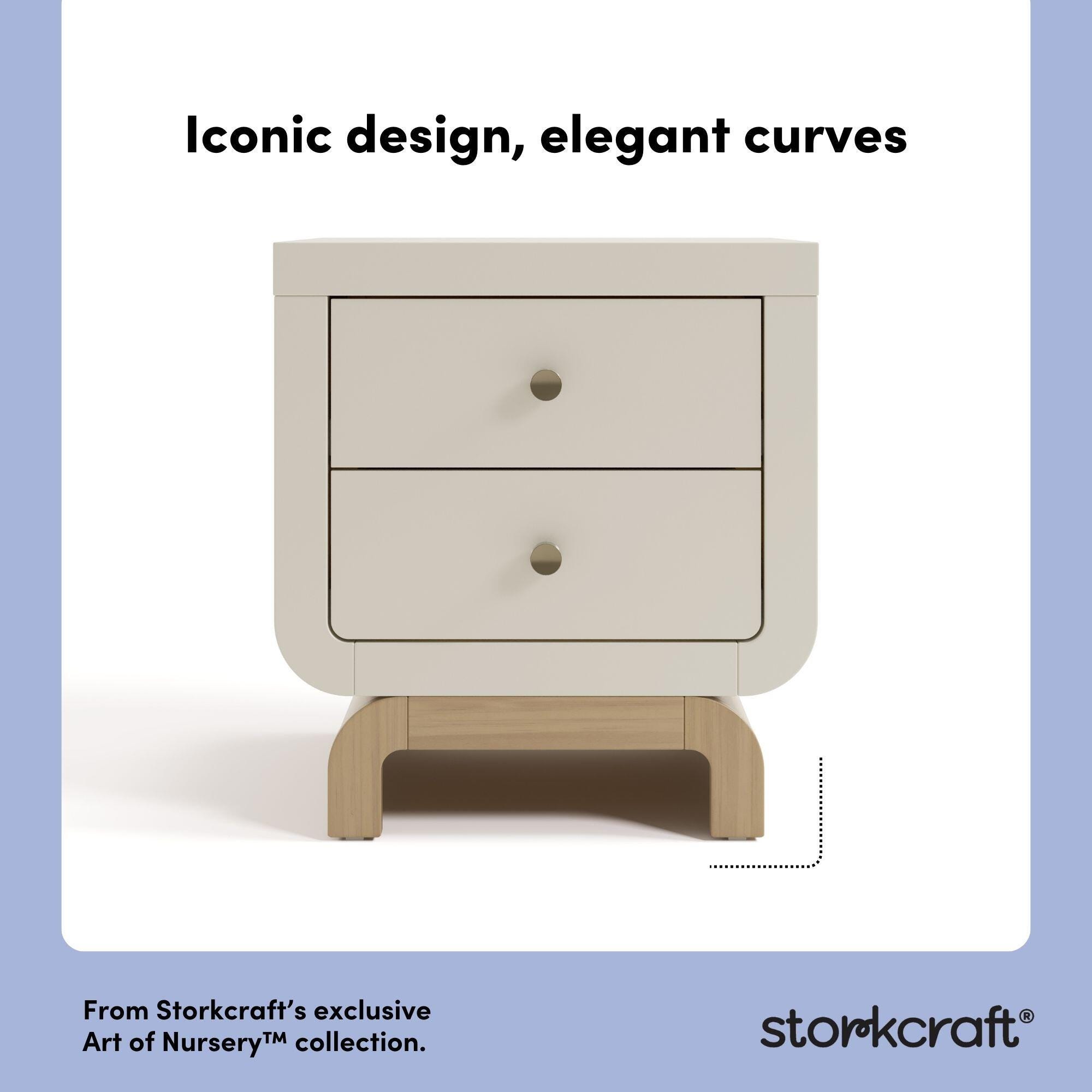 Storkcraft Santorini 20" 2 Drawer Nightstand, Frosted Oat/Driftwood, large