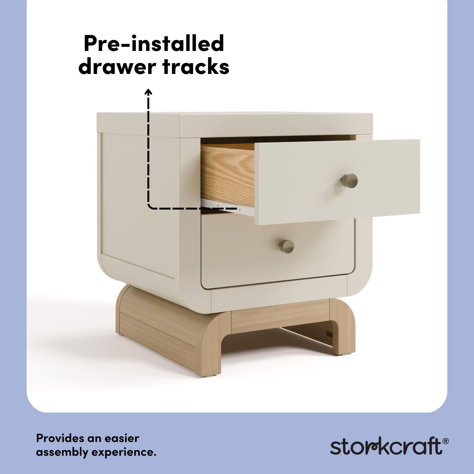Storkcraft Santorini 20" 2 Drawer Nightstand, Frosted Oat/Driftwood, large