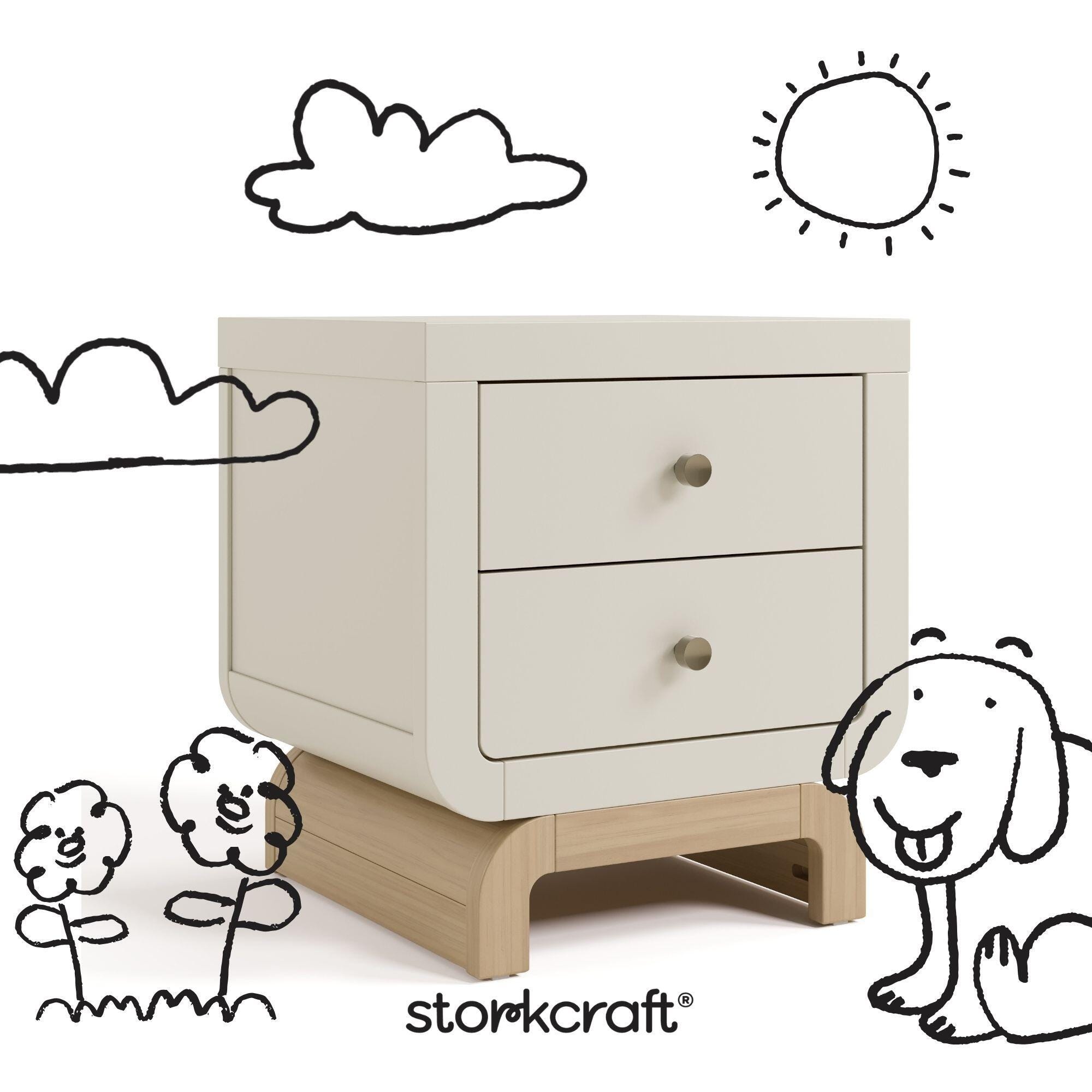 Storkcraft Santorini 20" 2 Drawer Nightstand, Frosted Oat/Driftwood, large