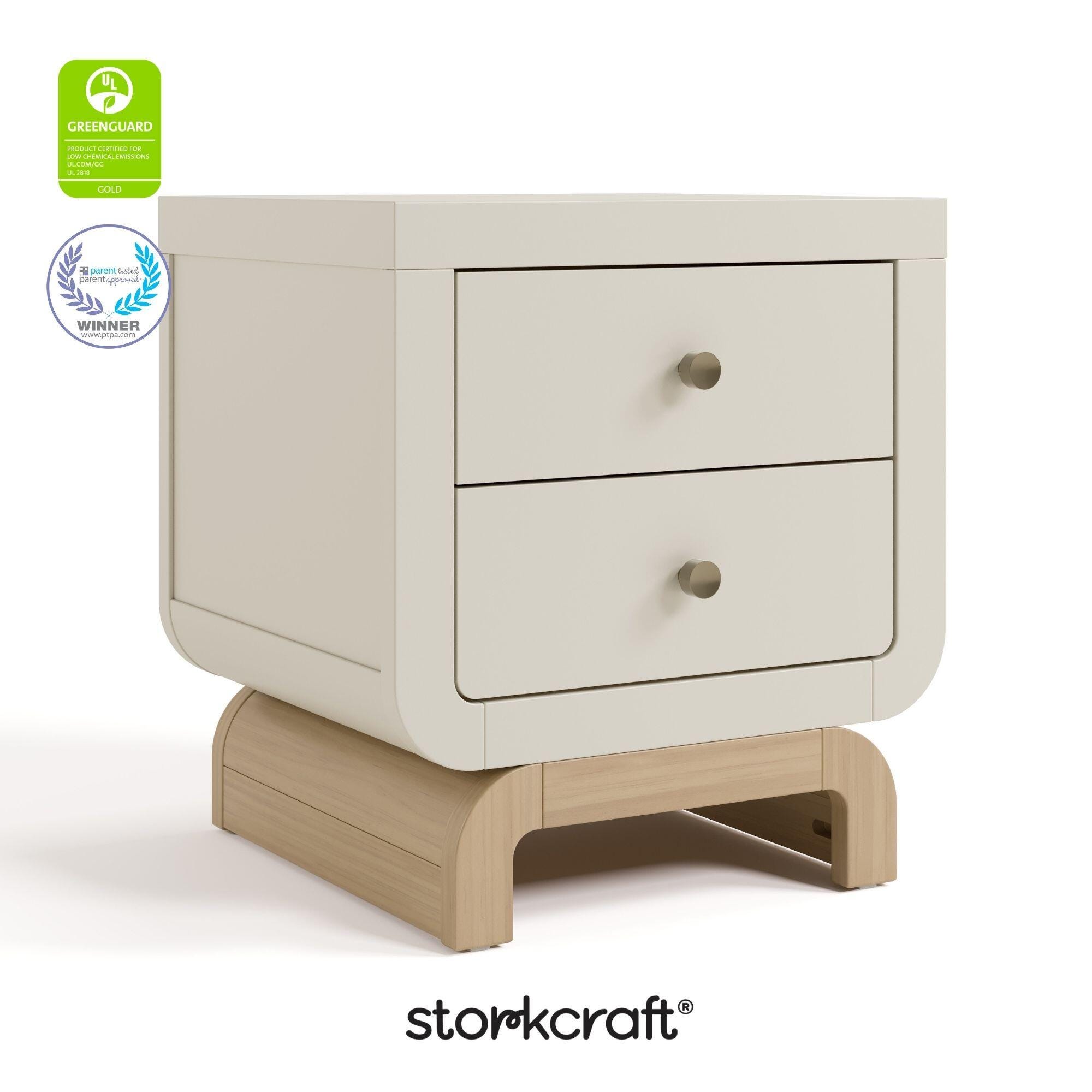 Storkcraft Santorini 20" 2 Drawer Nightstand, Frosted Oat/Driftwood, large