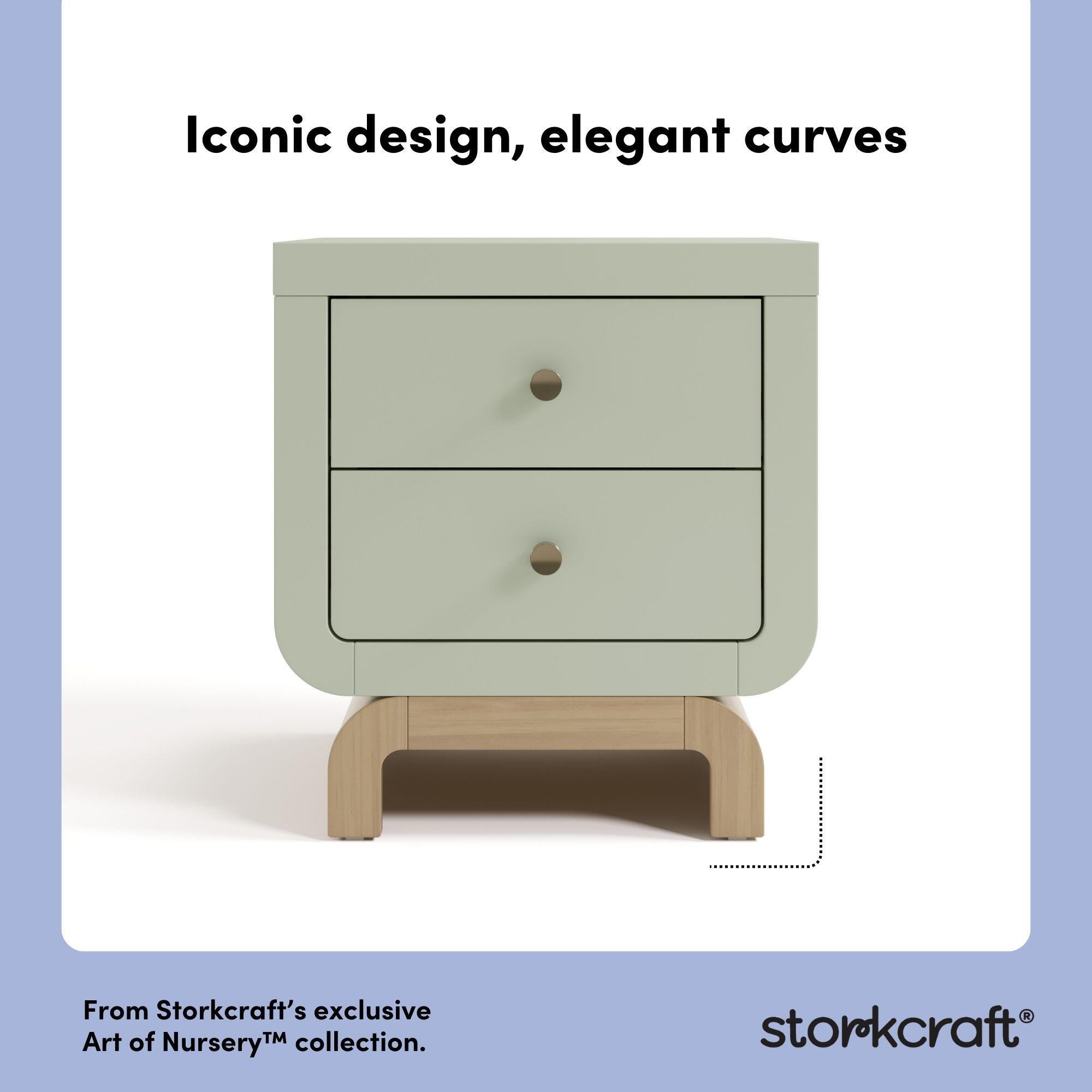 Storkcraft Santorini 20" 2 Drawer Nightstand, Sage/Driftwood, large