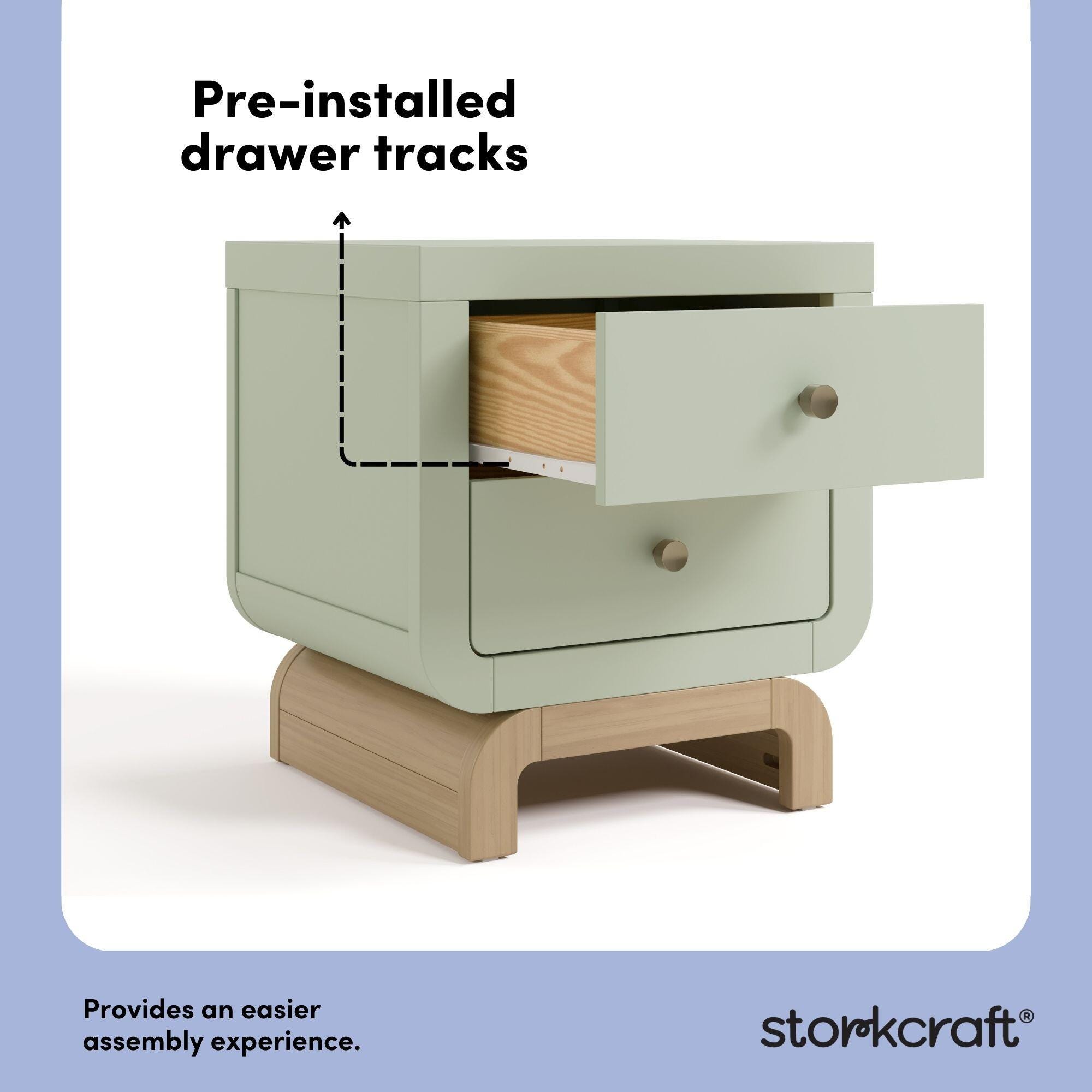 Storkcraft Santorini 20" 2 Drawer Nightstand, Sage/Driftwood, large