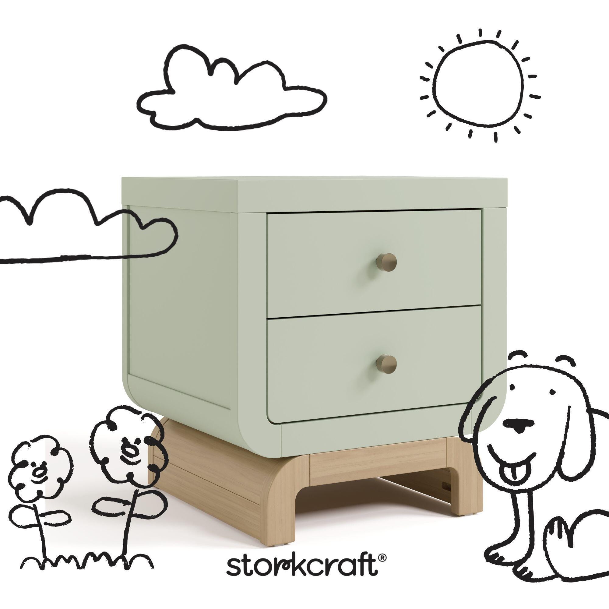 Storkcraft Santorini 20" 2 Drawer Nightstand, Sage/Driftwood, large